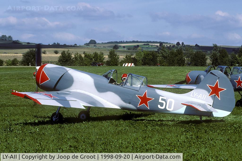 LY-AII, 1984 Yakovlev Yak-50 C/N 842608, Former DOSAAF Yak display team at the 'oldtimertreffen' at Hilzingen bei Singen.