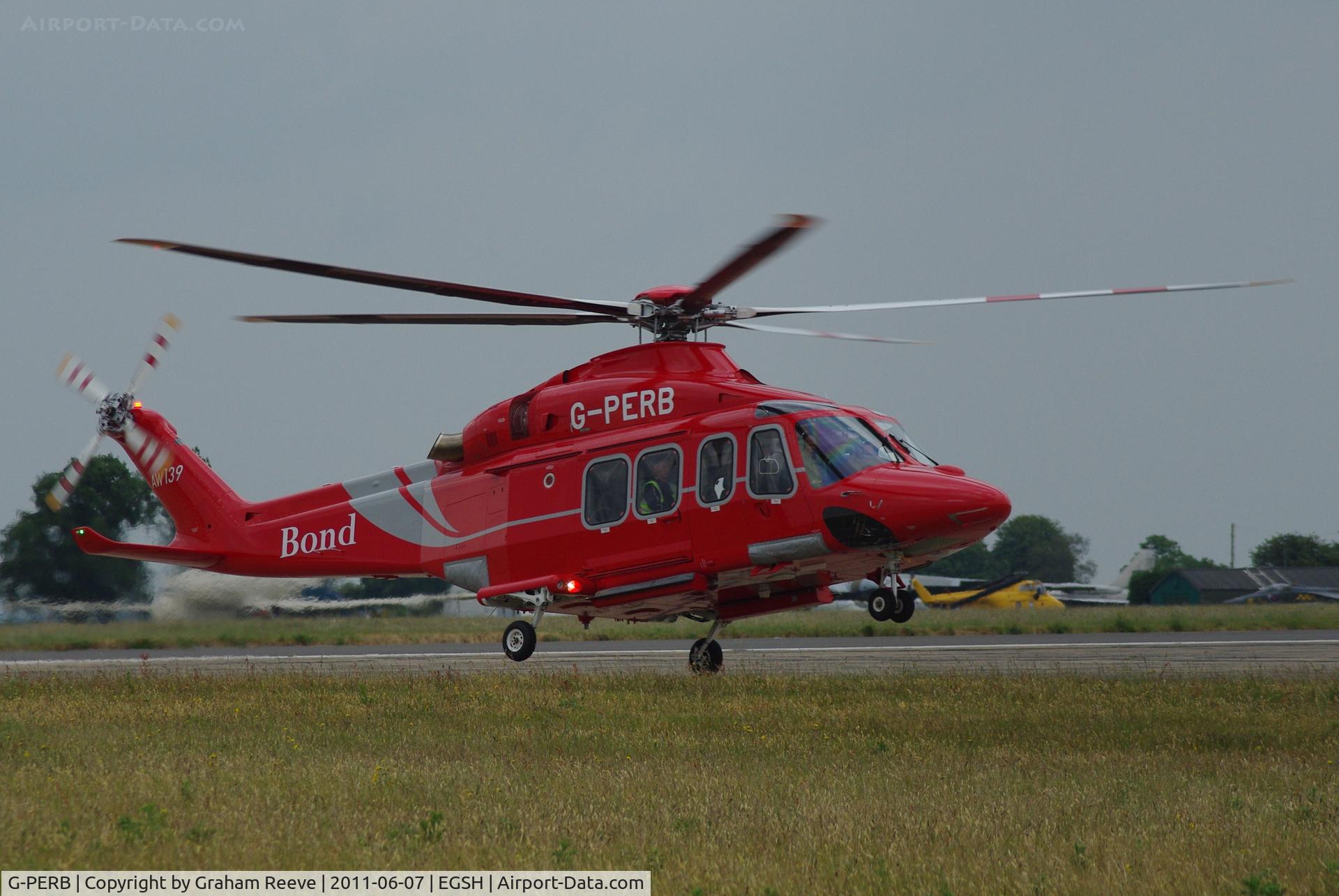G-PERB, 2011 AgustaWestland AW-139 C/N 41261, Landing at Norwich.