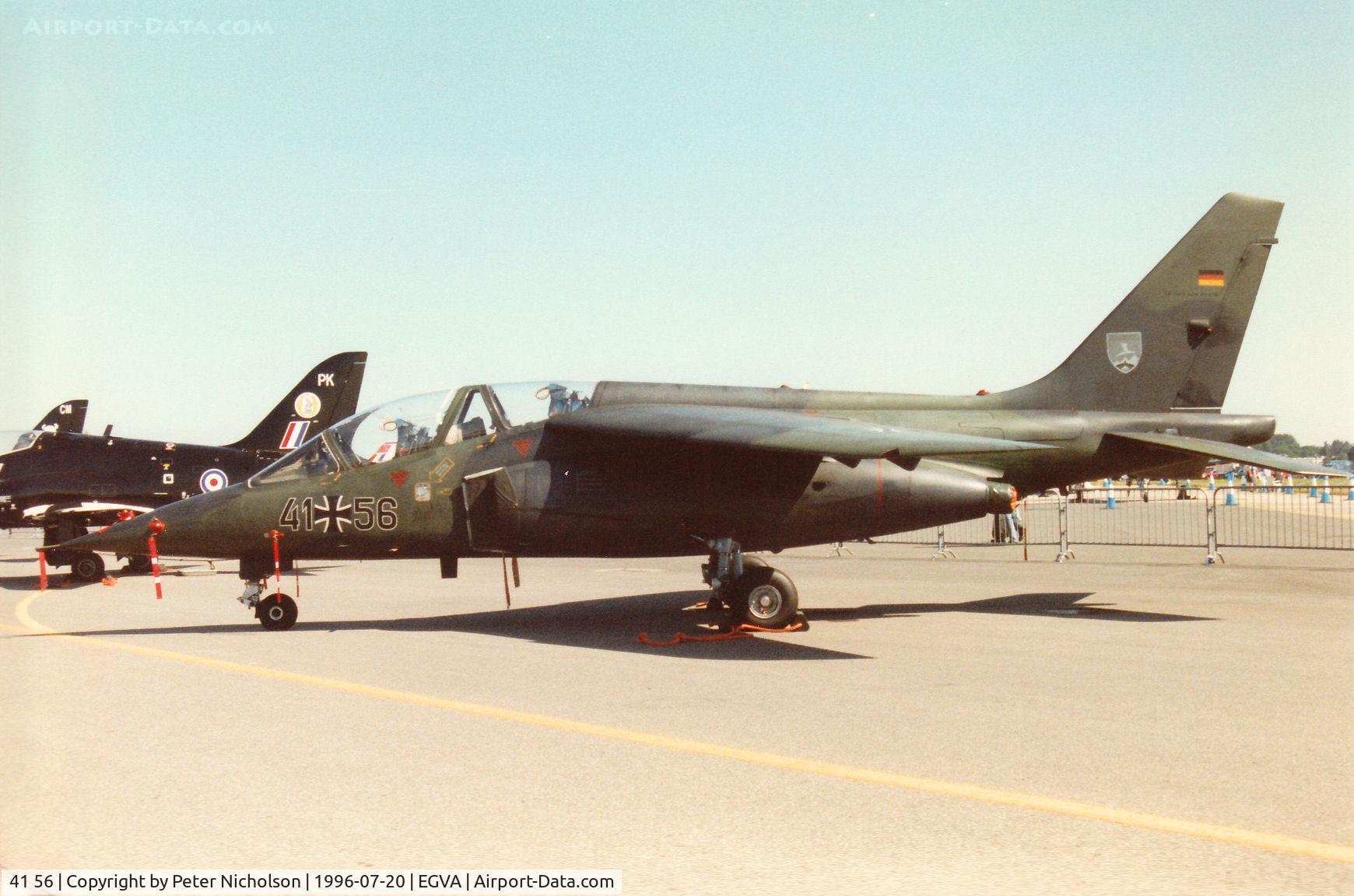 41 56, Dassault-Dornier Alpha Jet A C/N 0156, Alpha Jet A of JBG-49 of the German Air Force on display at the 1996 Royal Intnl Air Tattoo at RAF Fairford.