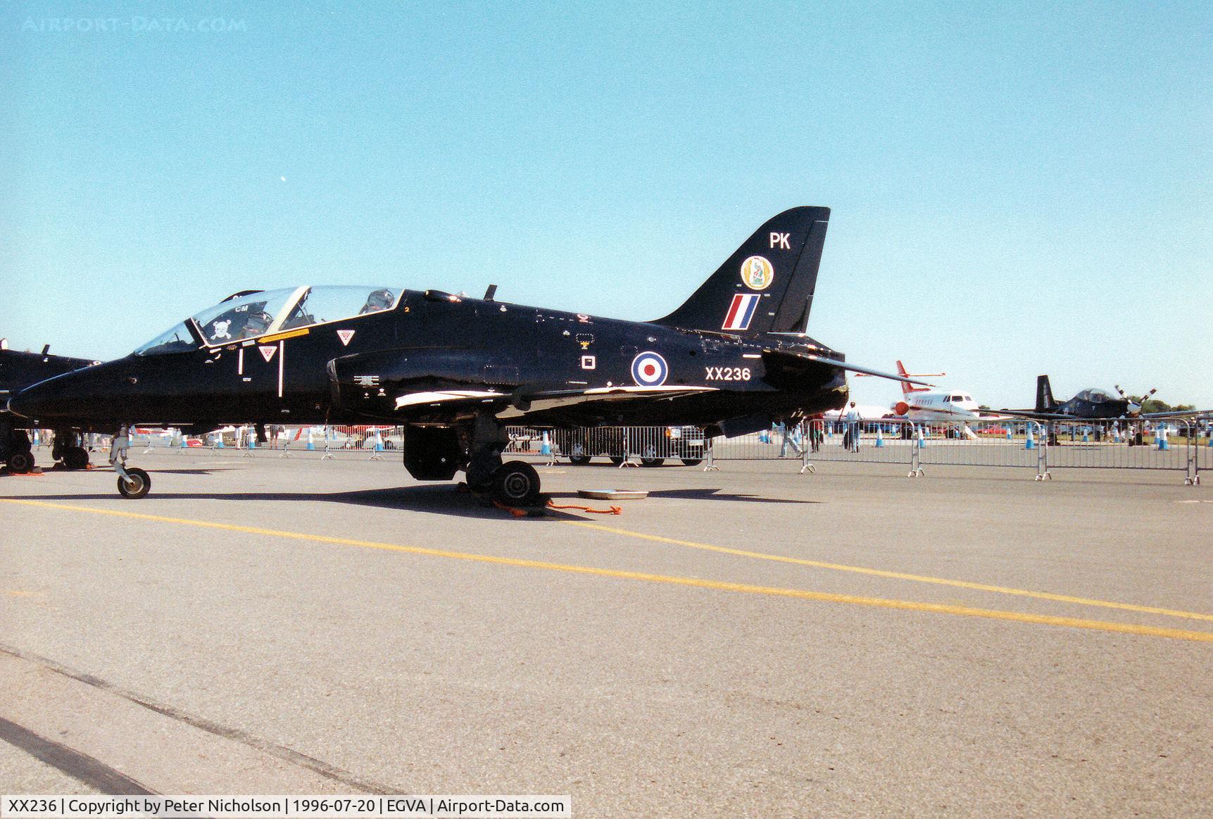 XX236, 1978 Hawker Siddeley Hawk T.1 C/N 072/312072, Hawk T.1 of 19[Reserve] Squadron at RAF Valley on display at the 1996 Royal Intnl Air Tattoo at RAF Fairford.