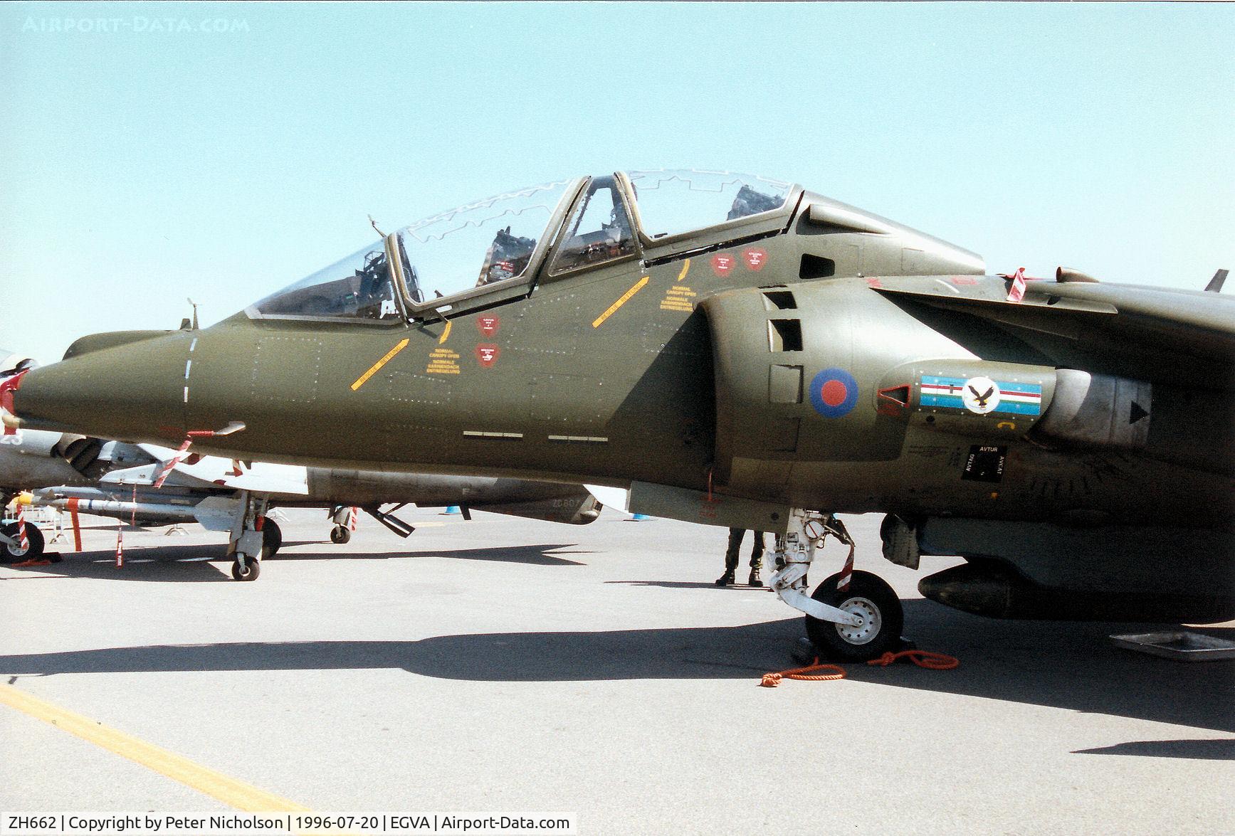 ZH662, 1995 British Aerospace Harrier T.10 C/N TX010, Harrier T.10 of 20[Reserve] Squadron at RAF Wittering on display at the 1996 Royal Intnl Air Tattoo at RAF Fairford.