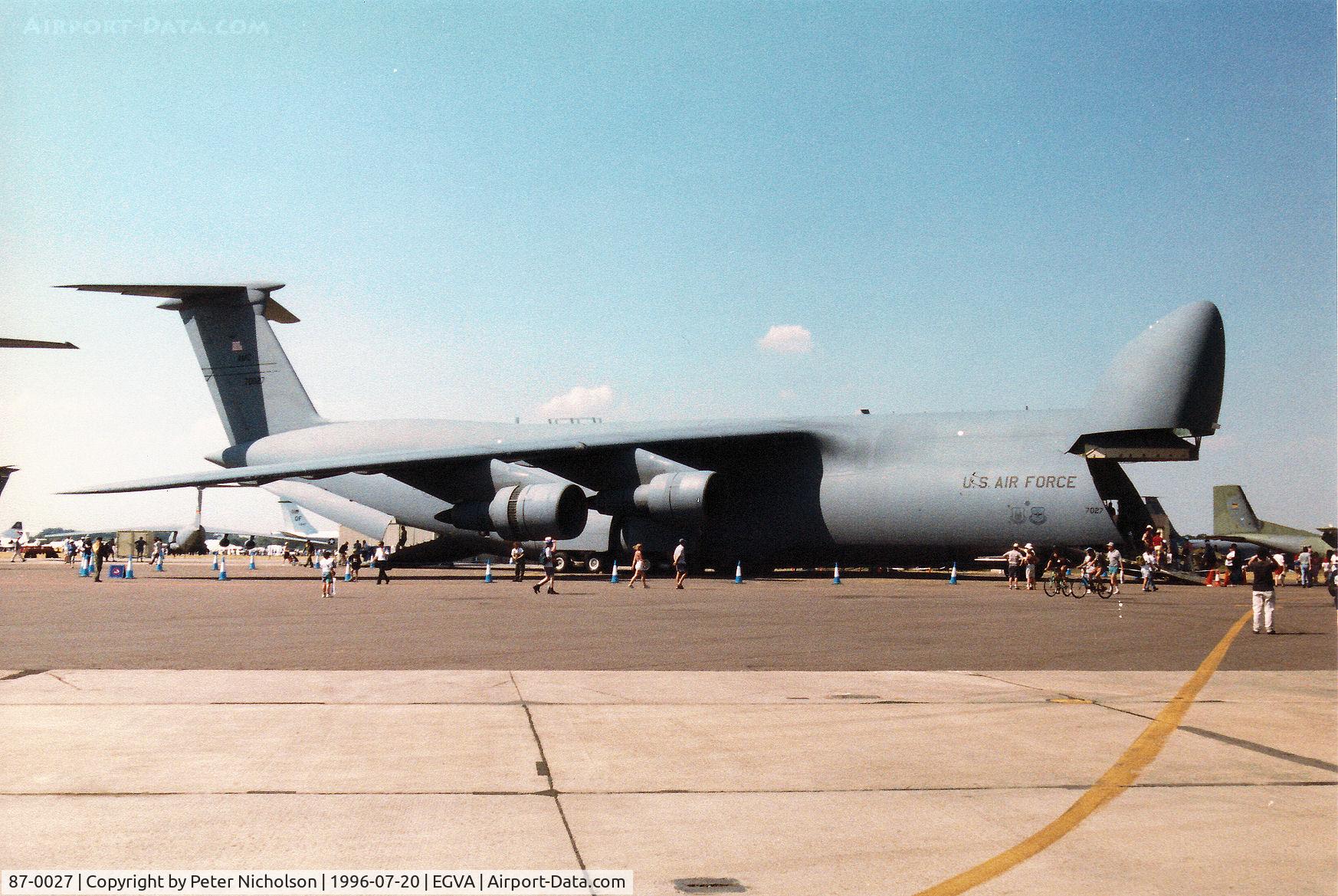 87-0027, 1987 Lockheed C-5B Galaxy C/N 500-0113, C-5B Galaxy of 3rd Airlift Squadron/ 436th Airlift Wing at Dover AFB on display at the 1996 Royal Intnl Air Tattoo at RAF Fairford.