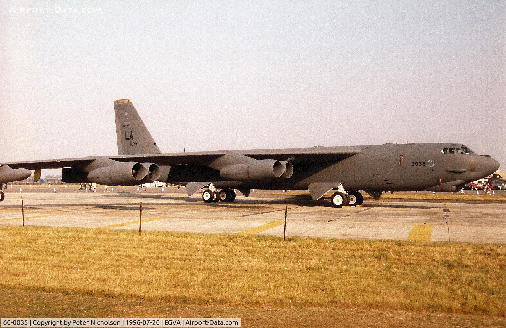 60-0035, 1960 Boeing B-52H Stratofortress C/N 464400, B-52H Stratofortress of the 11th Bomb Squadron/2nd Bomb Wing at Barksdale AFB on display at the 1996 Royal Intnl Air Tattoo at RAF Fairford.