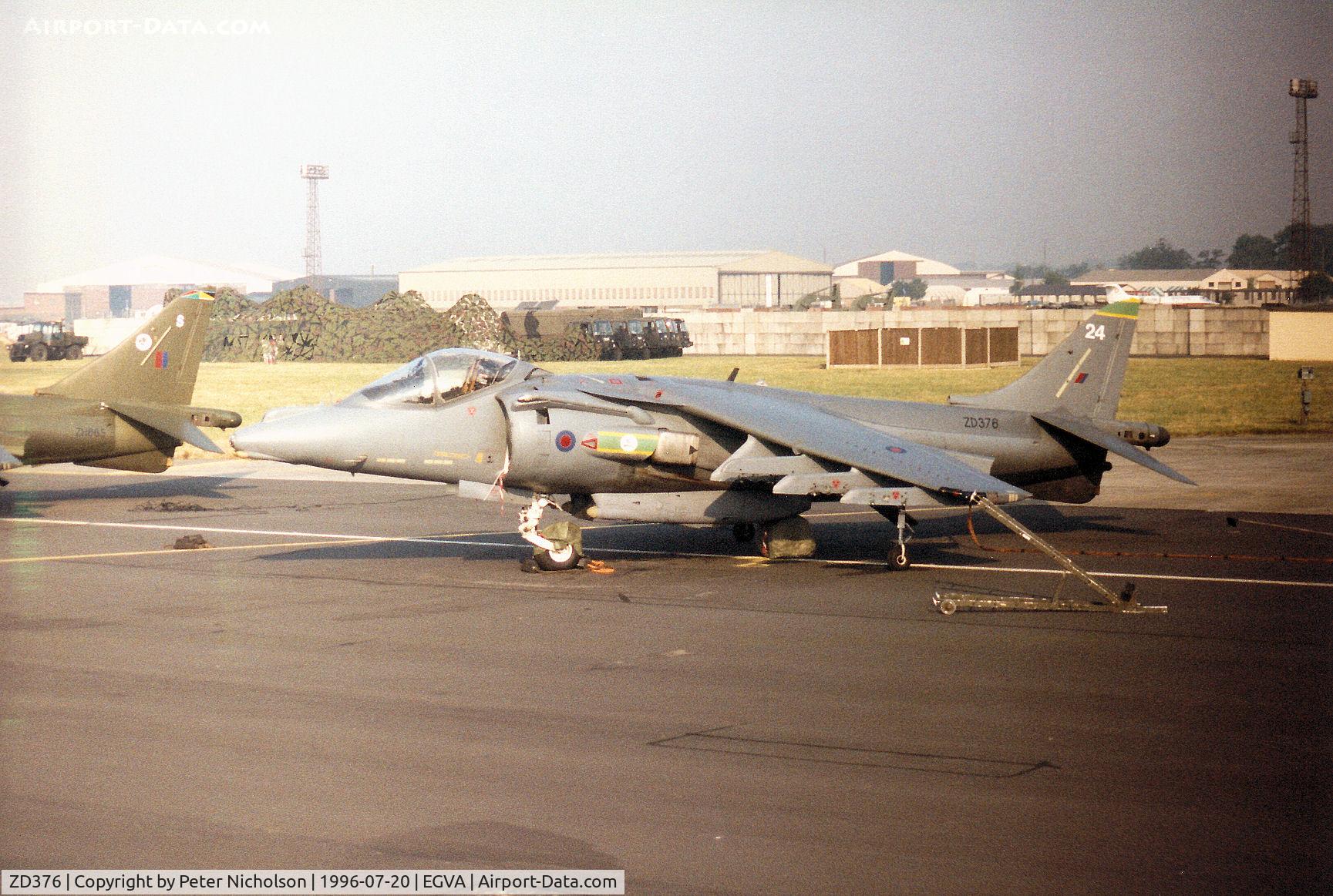 ZD376, 1988 British Aerospace Harrier GR.7A C/N P24, Harrier GR.7 of 3 Squadron on the flight-line at the 1996 Royal Intnl Air Tattoo at RAF Fairford.
