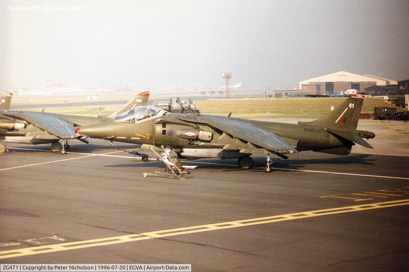 ZG471, British Aerospace Harrier GR.7 C/N P61, Harrier GR.7 of 1 Squadron at RAF Wittering on the flight-line at the 1996 Royal Intnl Air Tattoo at RAF Fairford.