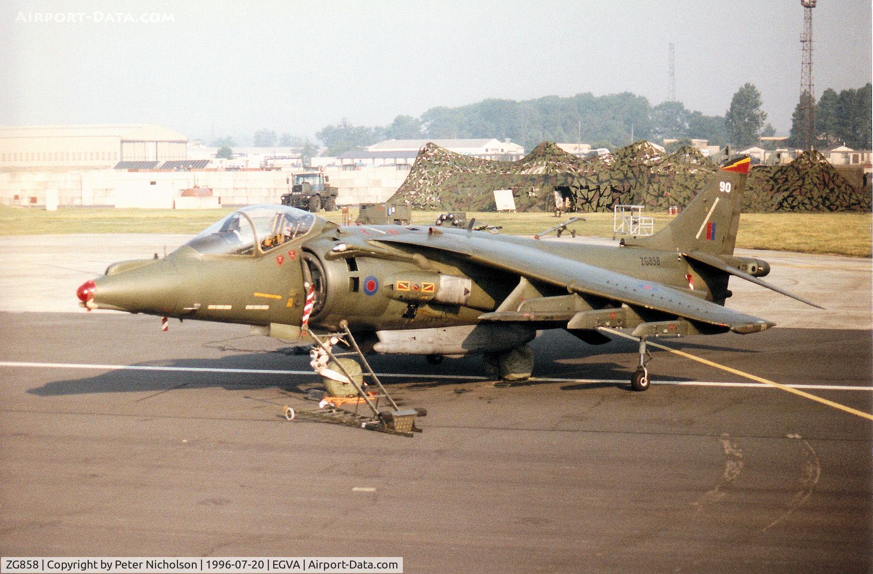 ZG858, 1991 British Aerospace Harrier GR.7 C/N P90, Harrier GR.7 of 4 Squadron on the flight-line at the 1996 Royal Intnl Air Tattoo at RAF Wittering.