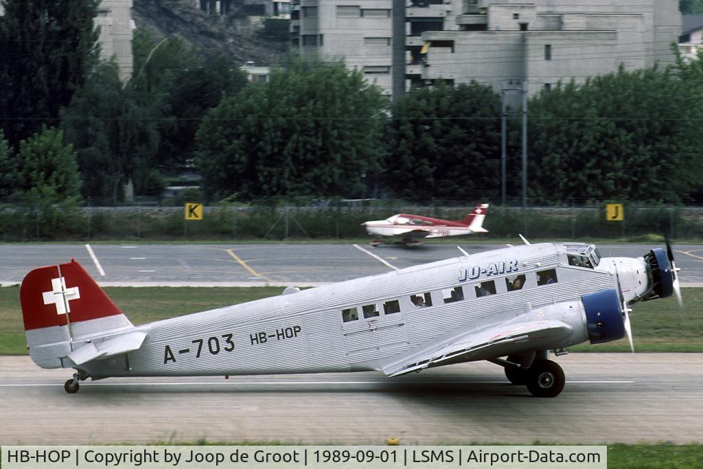 HB-HOP, 1939 Junkers Ju-52/3m g4e C/N 6610, In the eighties the Ju-Air JU-52 were still in their original Swiss AF markings.