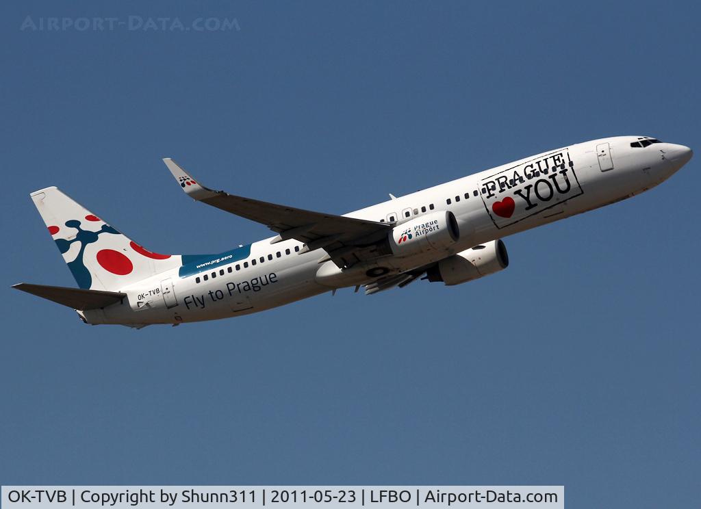 OK-TVB, 2001 Boeing 737-8CX C/N 32362, Taking off rwy 32R...