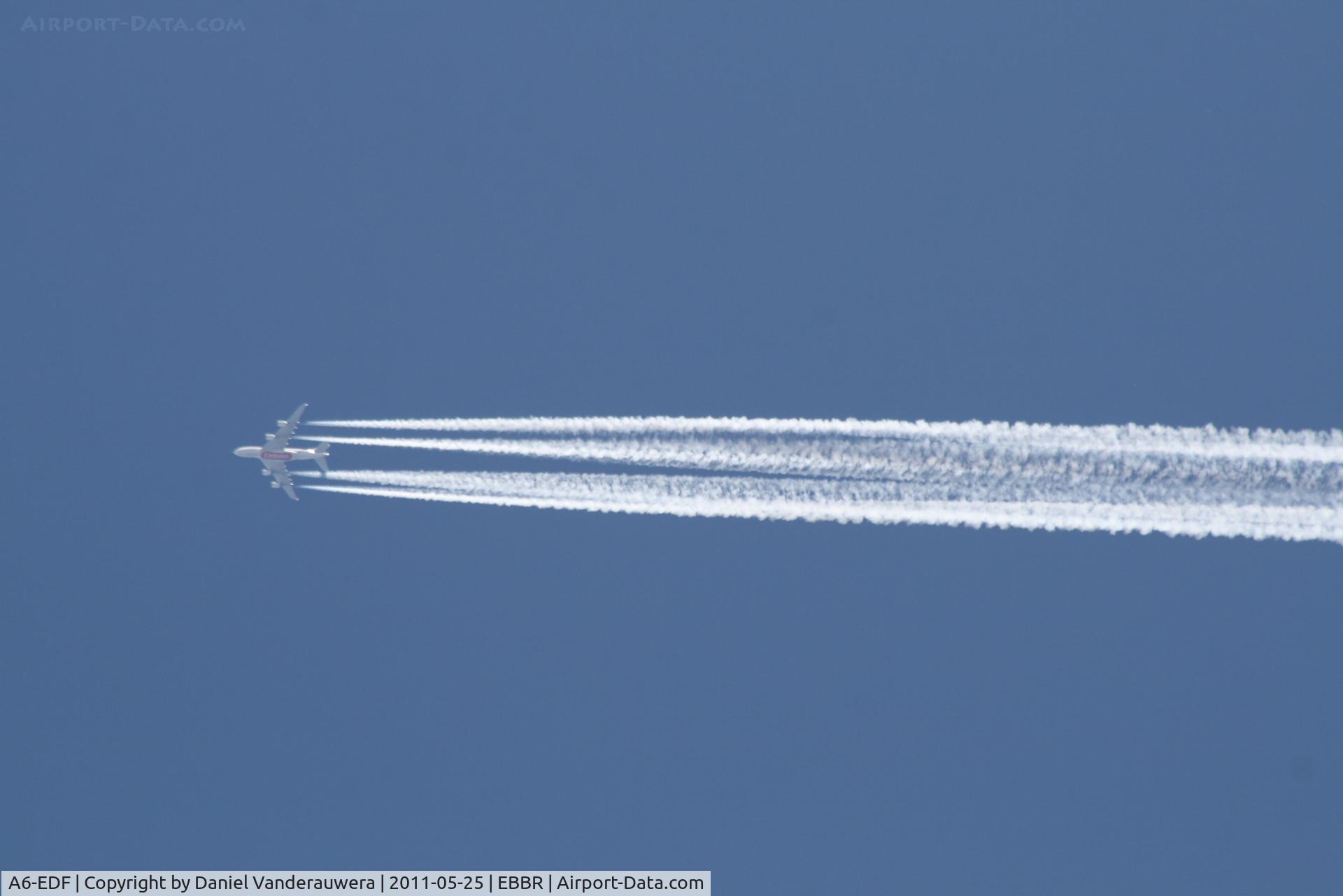 A6-EDF, 2006 Airbus A380-861 C/N 007, In-flight over EBBR (flight EK017)