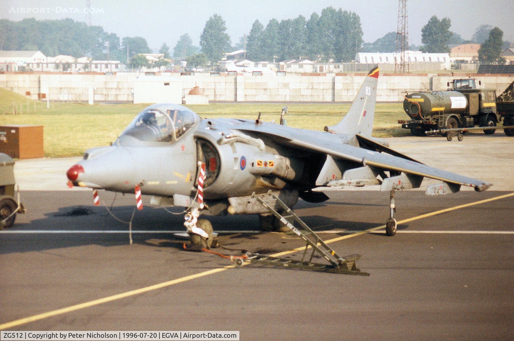 ZG512, 1991 British Aerospace Harrier GR.7 C/N P83, Harrier GR.7 of 4 Squadron on the flight-line at the 1996 Royal Intnl Air Tattoo at RAF Fairford.