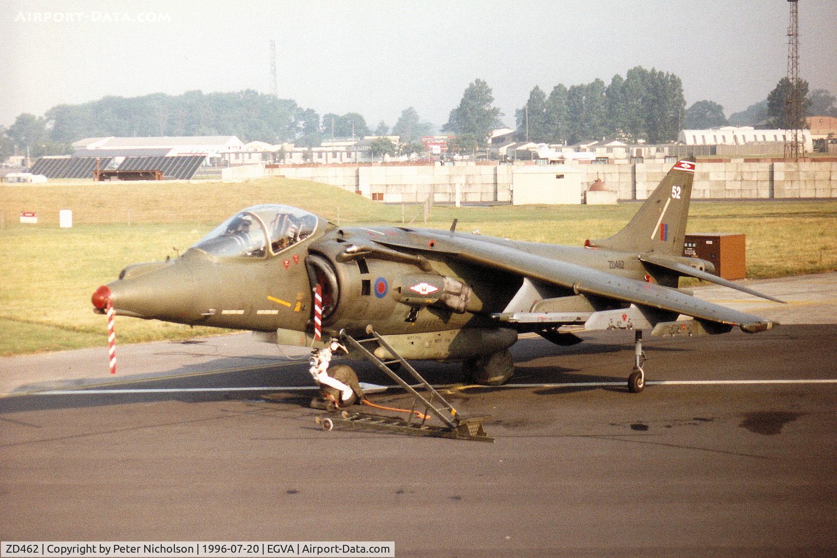 ZD462, 1989 British Aerospace Harrier GR.7 C/N P51, Harrier GR.7 of 1 Squadron at RAF Wittering on the flight-line at the 1996 Royal Intnl Air Tattoo at RAF Fairford.