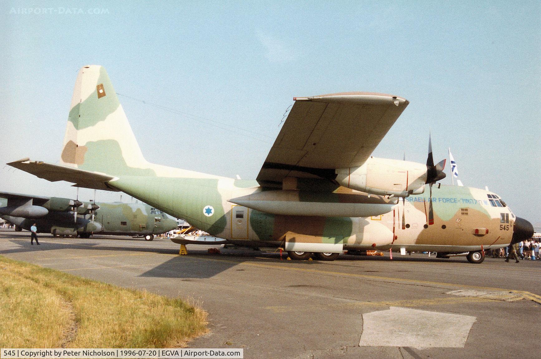 545, 1975 Lockheed KC-130H Karnaf Hercules C/N 382-4664, KC-130H Hercules of 103 Squadron of the Israeli Air Force on display at the 1996 Royal Intnl Air Tattoo at RAF Fairford.