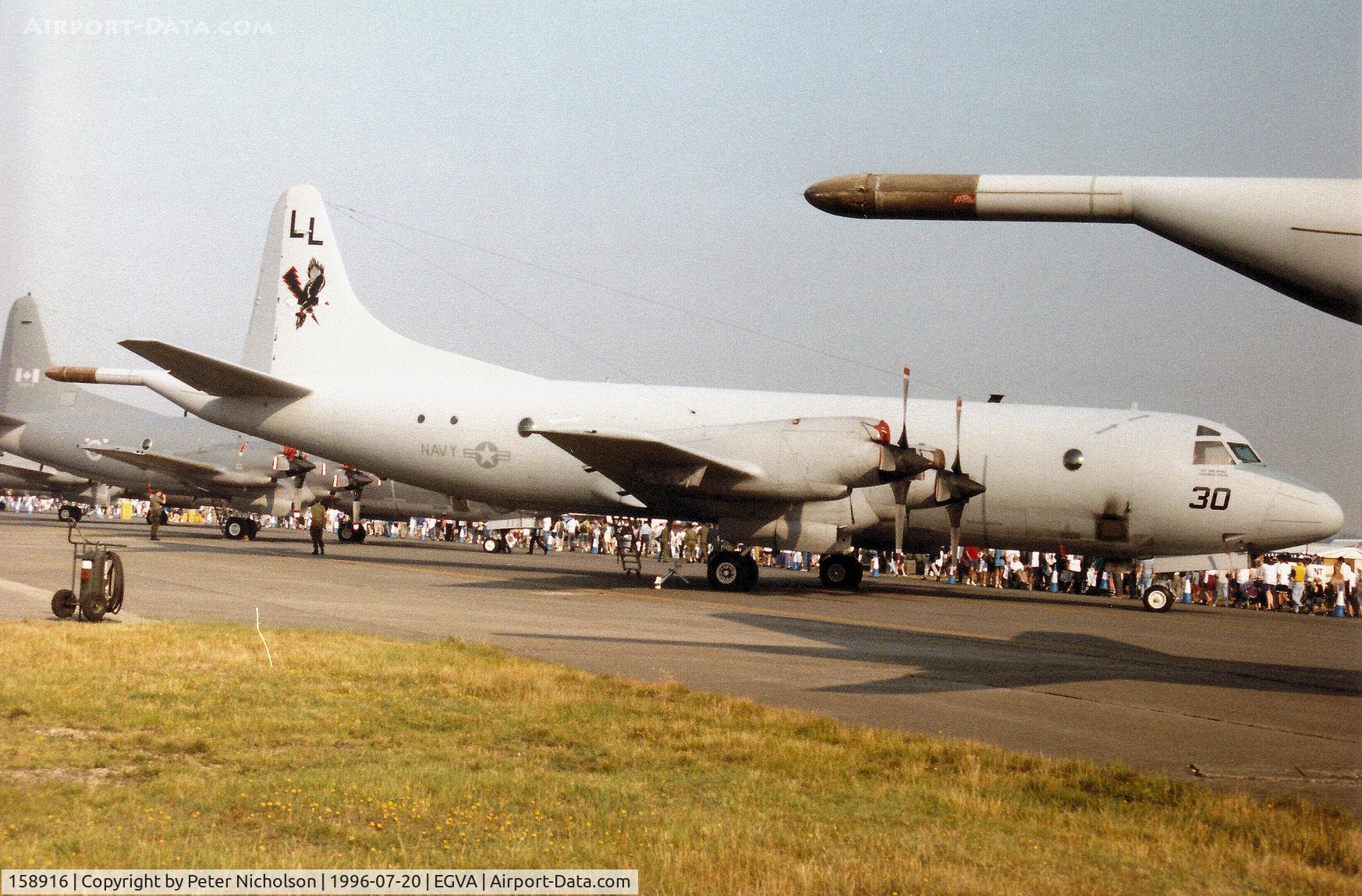 158916, Lockheed P-3C Orion C/N 285A-5588, P-3C Orion of Patrol Squadron VP-30 at Naval Air Station Jacksonville on display at the 1996 Royal Intnl Air Tattoo at RAF Fairford.