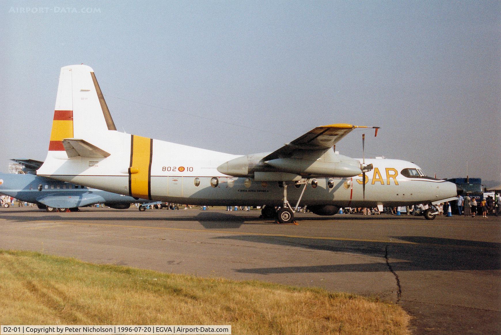 D2-01, Fokker F-27M-400MPA C/N 10581, F-27M-400MPA of 802 Esquadron of the Spanish Air Force on display  at the 1996 Royal Intnl Air Tattoo at RAF Fairford.