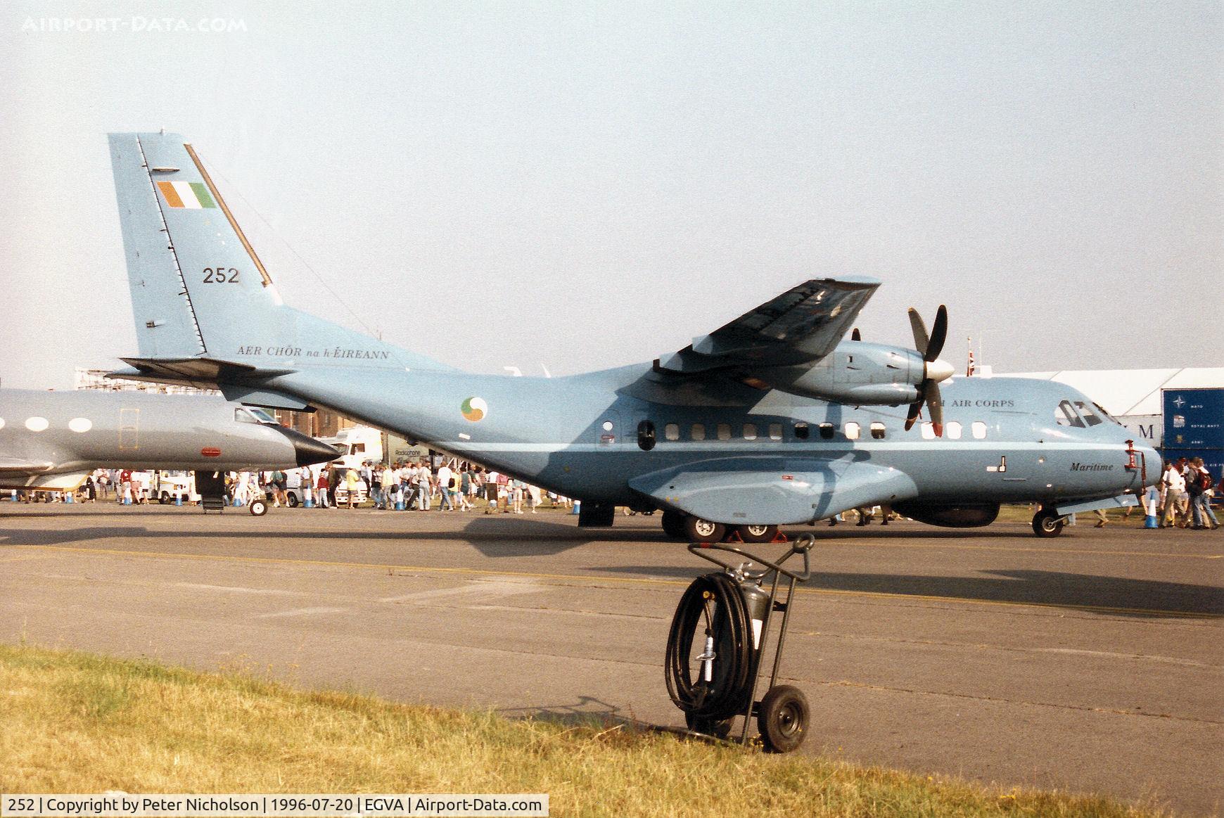 252, 1994 Airtech CN-235-100M C/N C085, CN-235M of the Irish Air Corps Maritime Squadron on display at the 1996 Royal Intnl Air Tattoo at RAF Fairford.