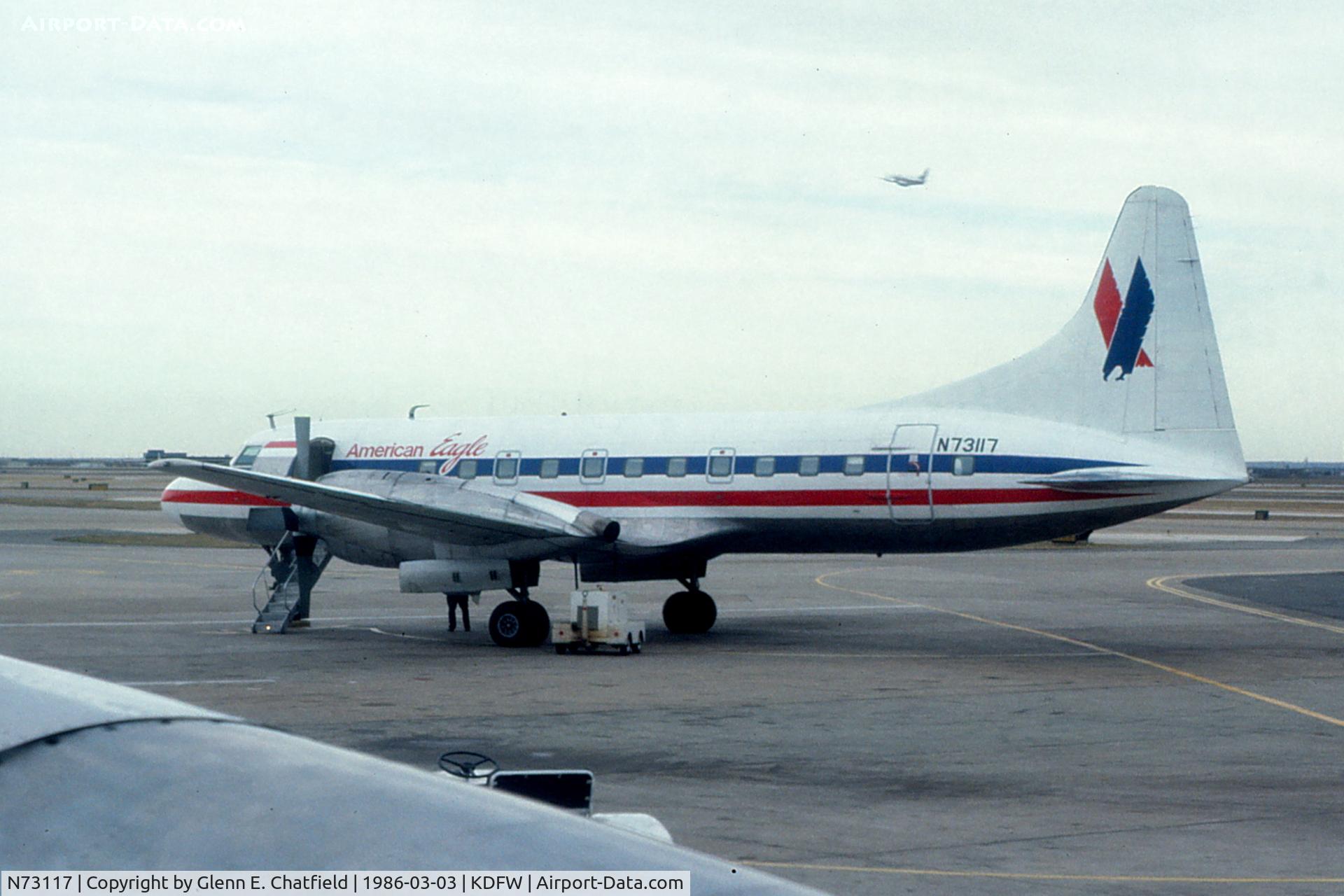 N73117, 1954 Convair 580(F) C/N 025/069, Photo is taken from another Convair 580, AA3821. I was on my way from ORD to LAW to attend an FAA management school