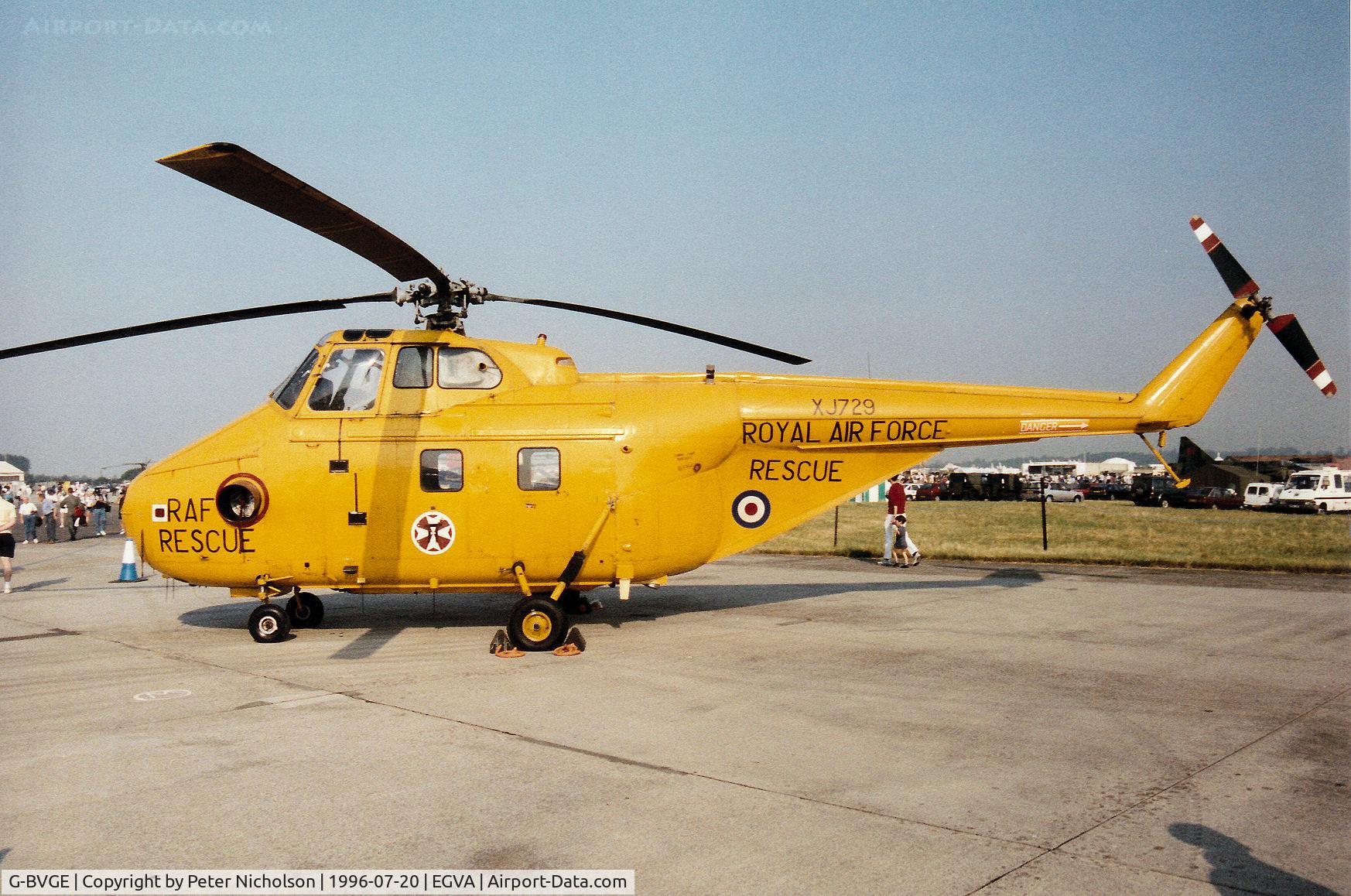 G-BVGE, 1955 Westland Whirlwind HAR.10 C/N WA100, Former 22 Squadron Whirlwind HAR.10 now on the civil register on display at the 1996 Royal Intnl Air Tattoo at RAF Fairford.