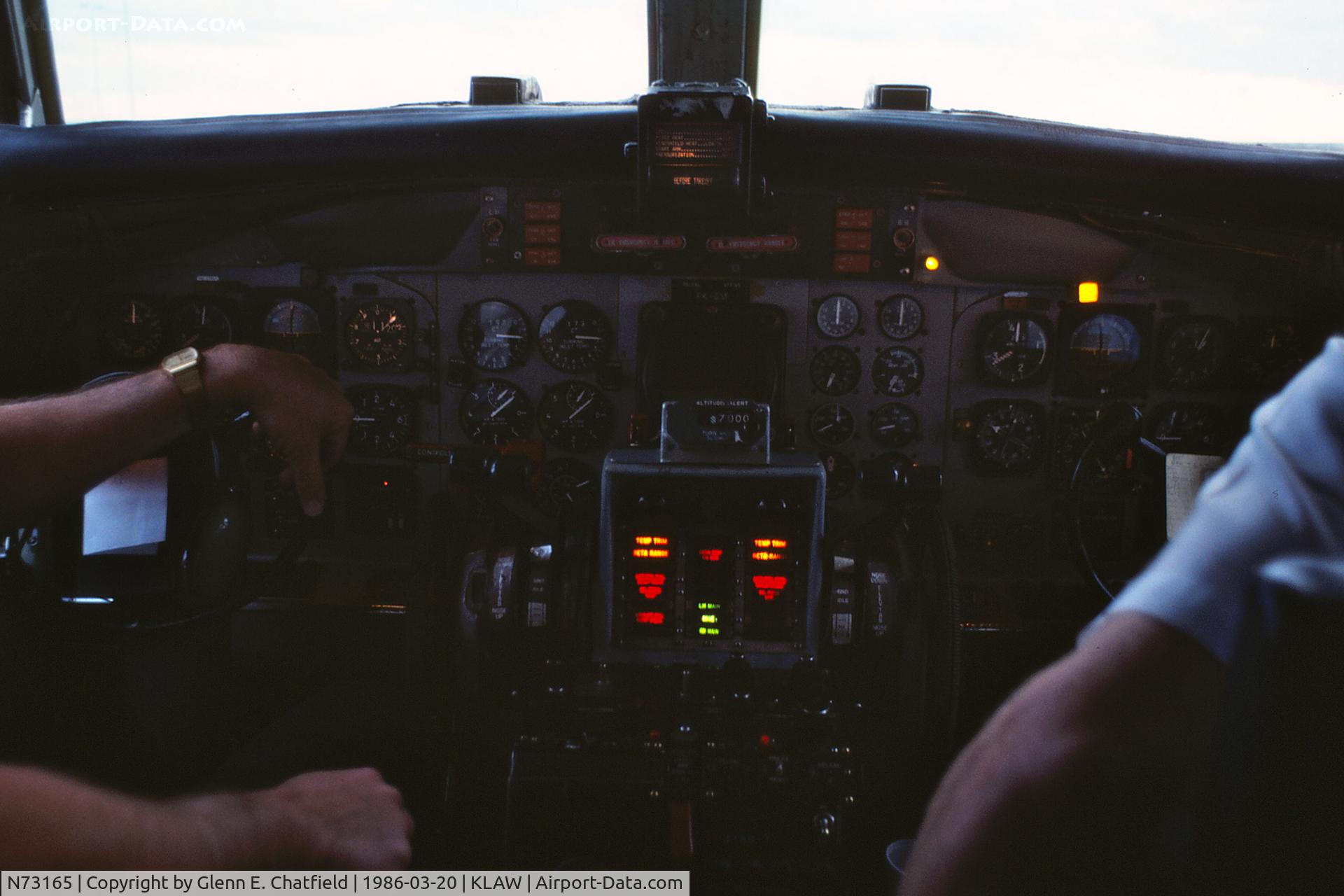 N73165, 1956 Convair 440 Metropolitan C/N 368, Instrument panel seen from jump seat attached to cockpit door.  Flying from LAW to DFW enroute to ORD after completed FAA supervisor's course.  AA3808, Convair 580.
