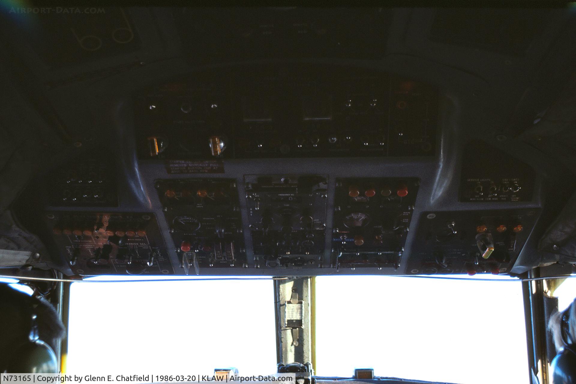N73165, 1956 Convair 440 Metropolitan C/N 368, Overhead panel seen from jump seat attached to cockpit door.  Flying from LAW to DFW enroute to ORD after completed FAA supervisor's course.  AA3808, Convair 580.