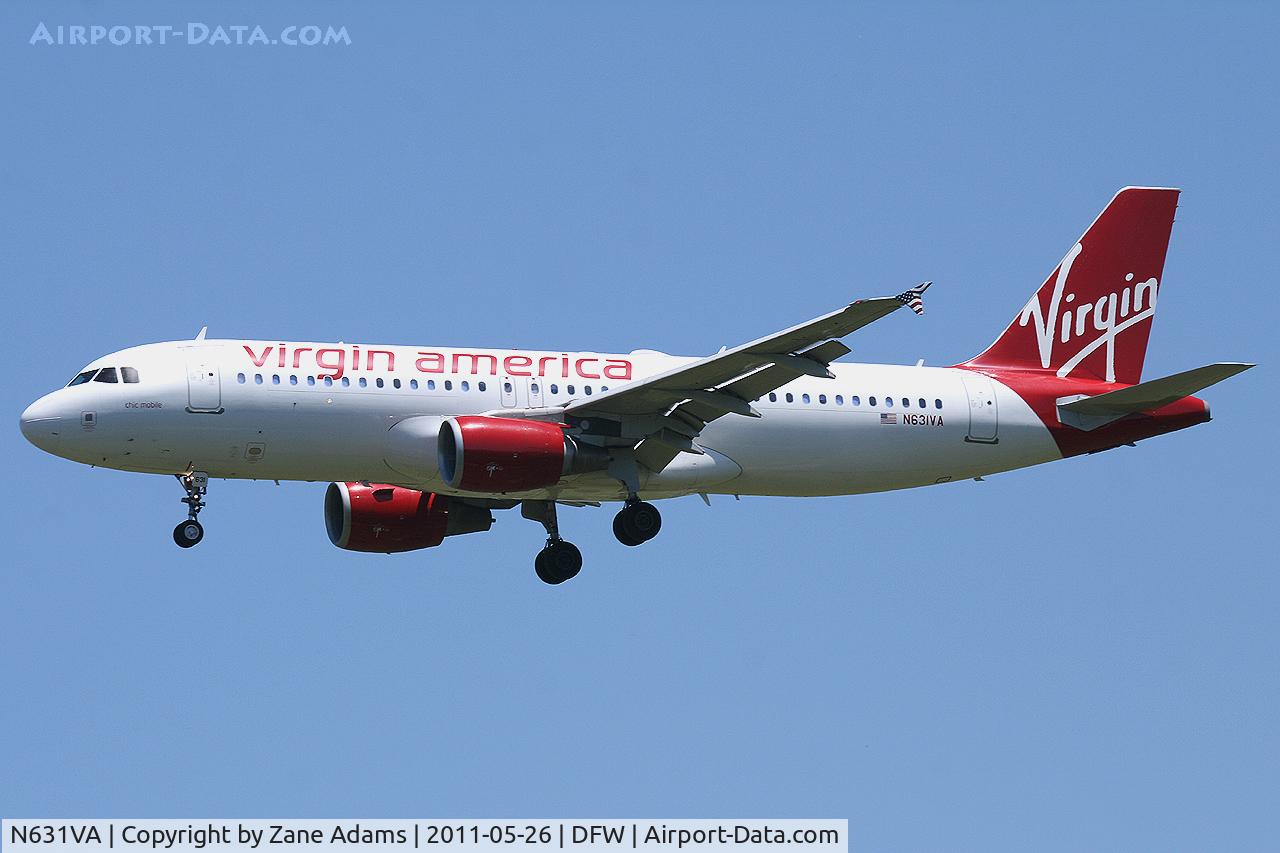 N631VA, 2007 Airbus A320-214 C/N 3135, Landing at DFW Airport.
