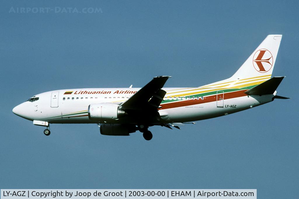 LY-AGZ, 1996 Boeing 737-524 C/N 26340, arrival at Schiphol