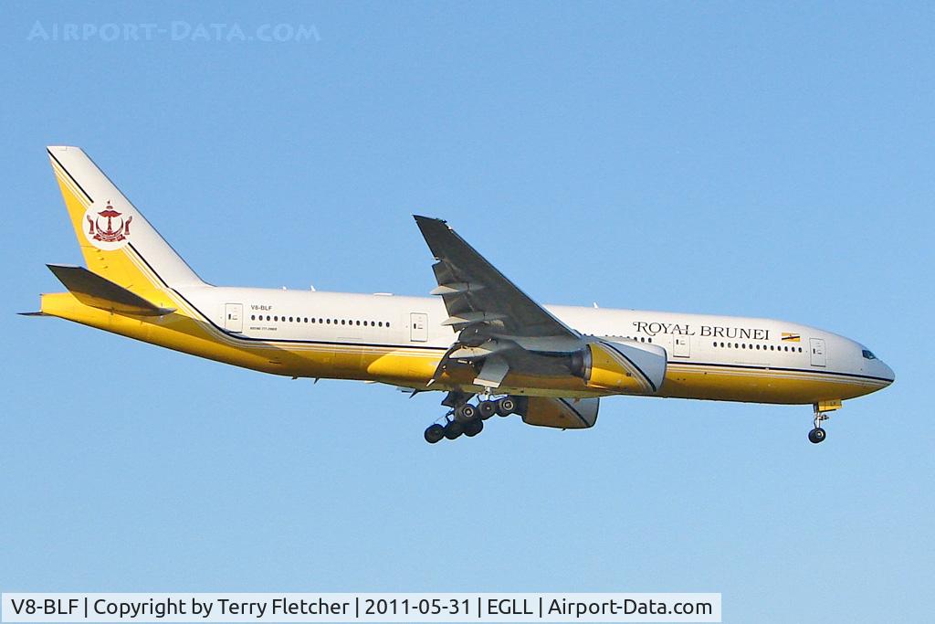 V8-BLF, 2001 Boeing 777-212/ER C/N 30869, Royal Brunei's Boeing 777-212 (ER), c/n: 30869 at Heathrow