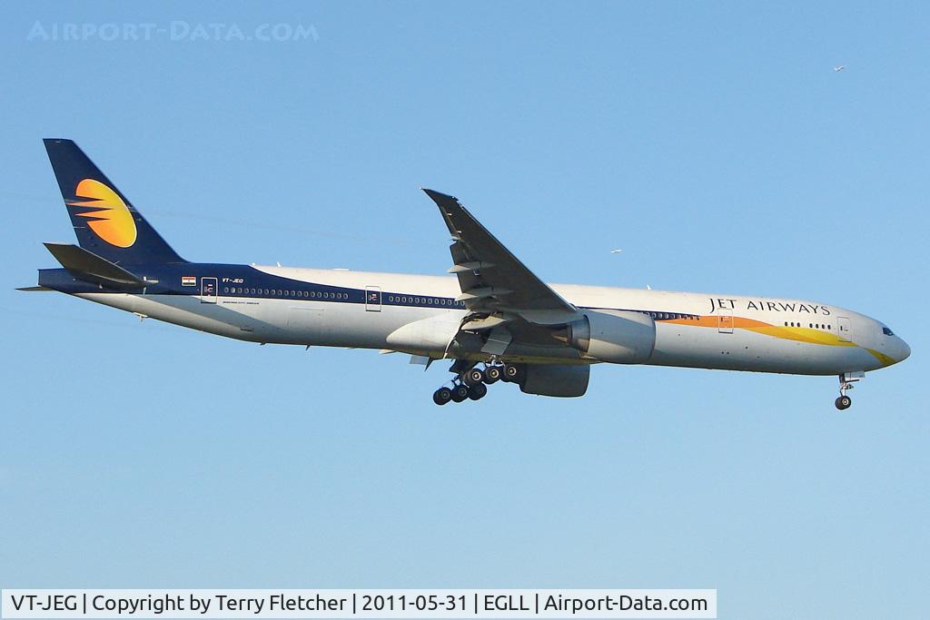 VT-JEG, 2007 Boeing 777-35R/ER C/N 35163, 2007 Boeing 777-35R/ER, c/n: 35163/675 of Jet Airways at Heathrow