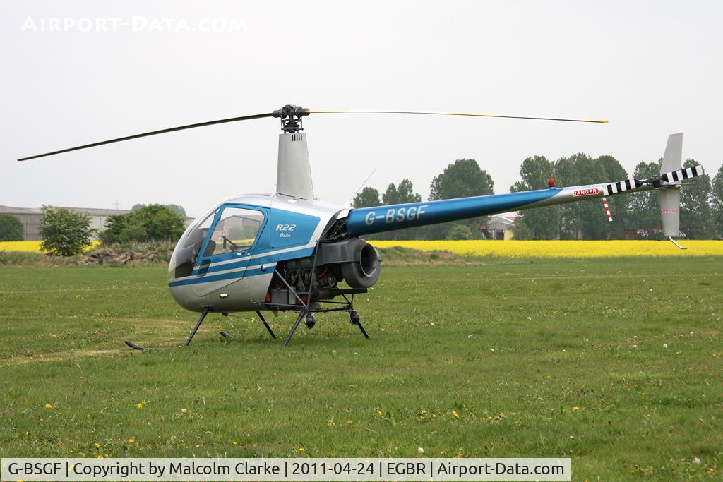 G-BSGF, 1990 Robinson R22 Beta C/N 1383, Robinson R22 at Breighton Airfield in April 2011.