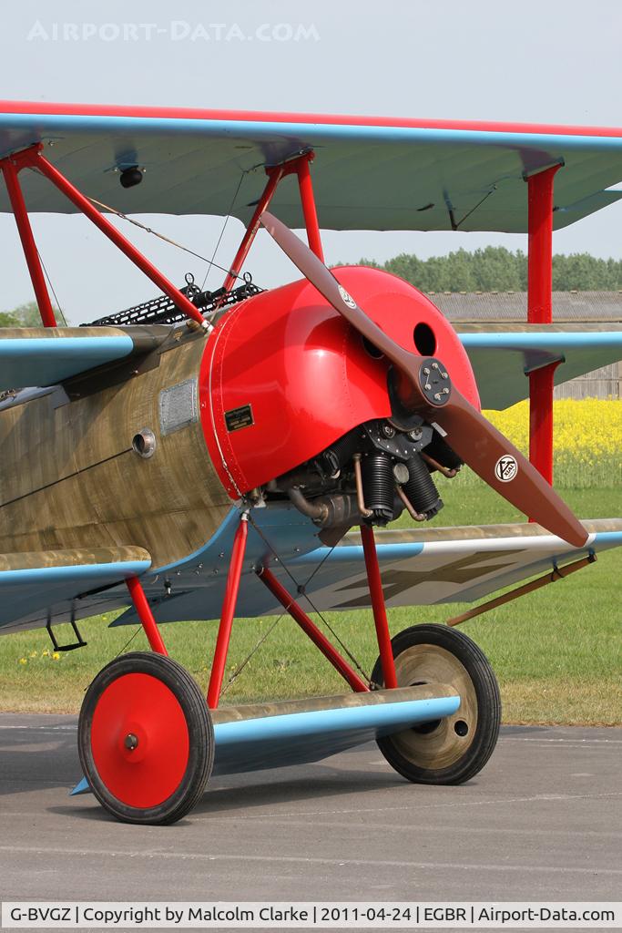 G-BVGZ, 1994 Fokker Dr.1 Triplane Replica C/N PFA 238-12654, Fokker DR1 Triplane Replica at The Real Aeroplane Company, Breighton Airfield in April 2011.