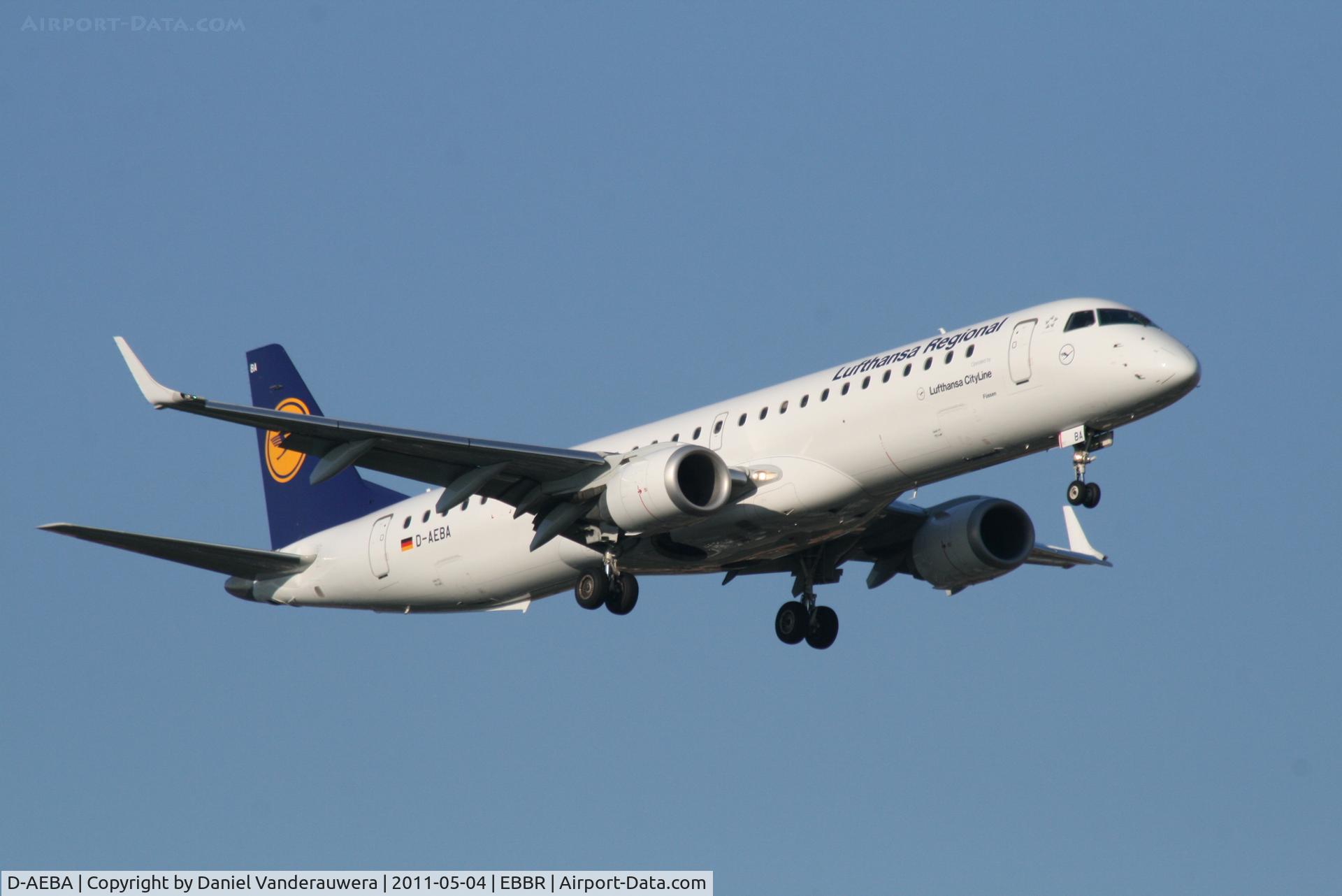 D-AEBA, 2009 Embraer 195LR (ERJ-190-200LR) C/N 19000314, Arrival of flight LH2282 to RWY 02