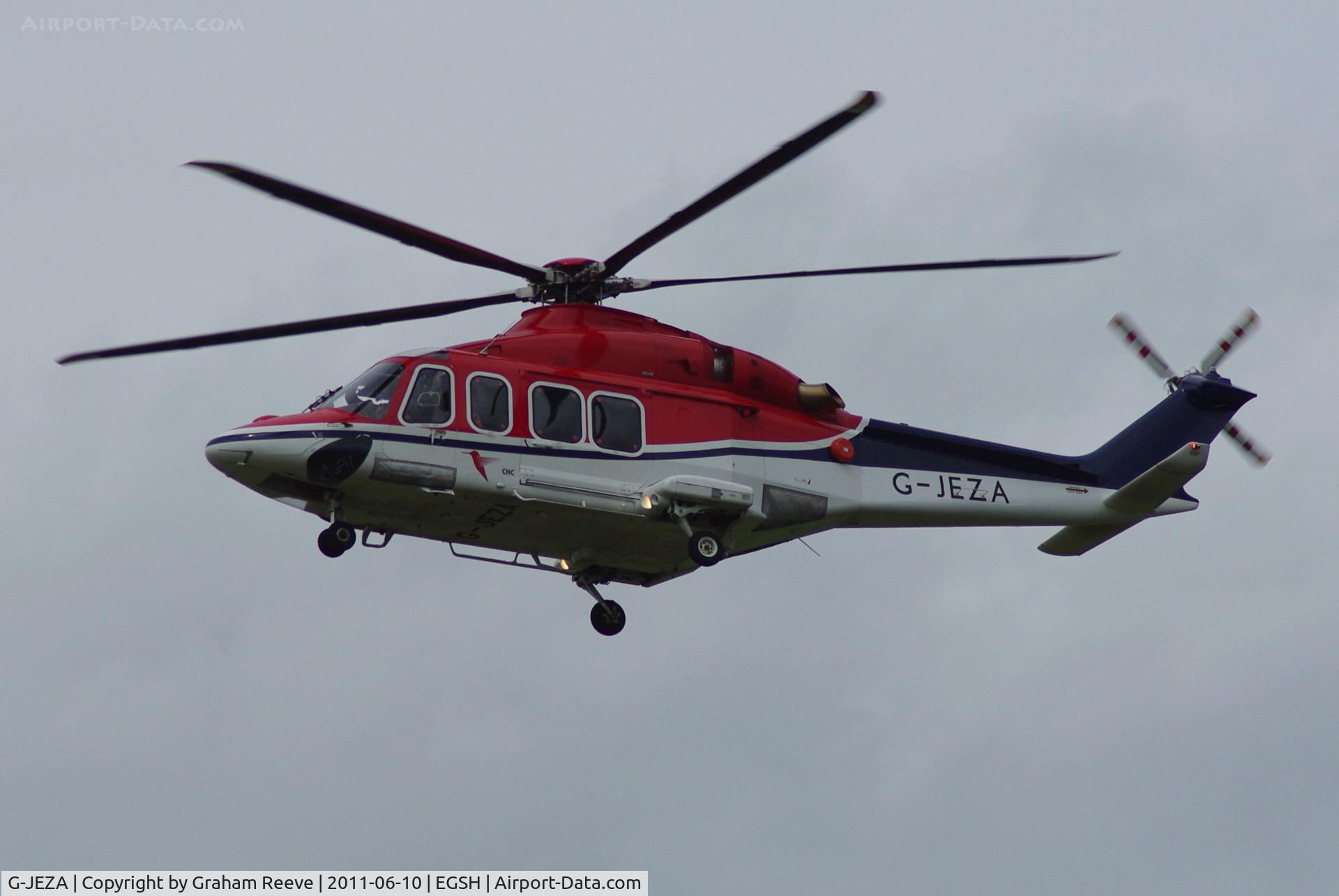 G-JEZA, 2009 AgustaWestland AW-139 C/N 31255, On finals.