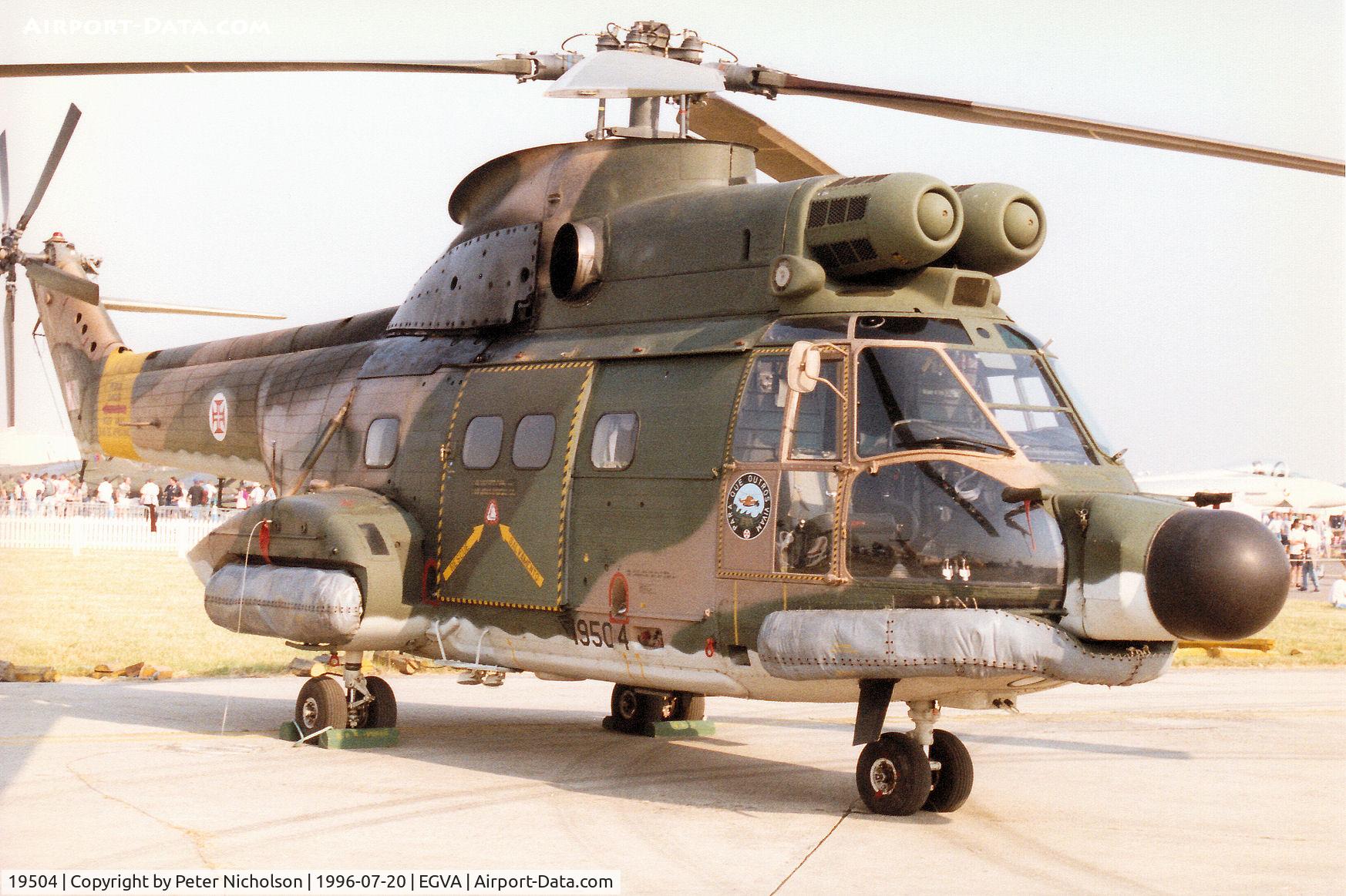 19504, Aerospatiale SA-330C Puma C/N 1009, Another view of the Portuguese Air Force SA-330C Puma on display at the 1996 Royal Intnl Air Tattoo at RAF Fairford.