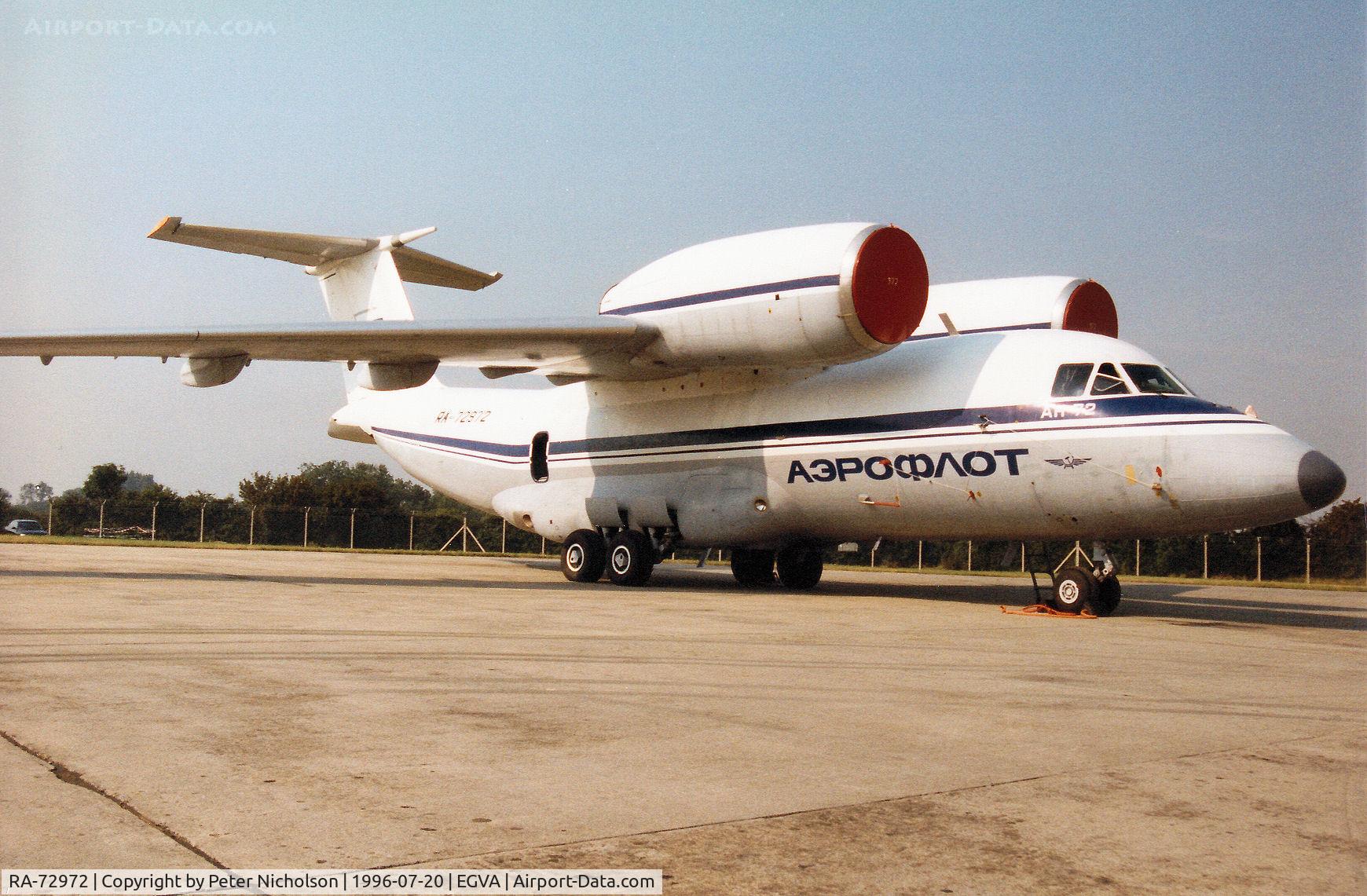 RA-72972, 1991 Antonov An-72 C/N 36572094883, An-72 Coaler of the Russian Navy, albeit in Aeroflot markings, on display at the 1996 Royal Intnl Air Tattoo at RAF Fairford.