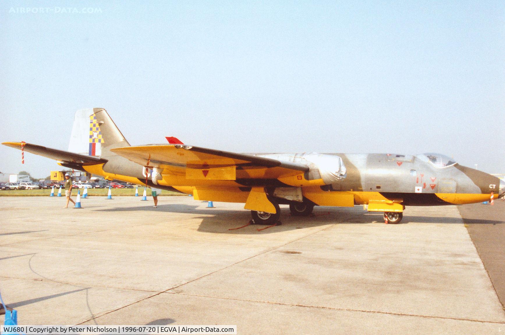 WJ680, 1955 English Electric Canberra TT.18 C/N EEP71324, Canberra TT.18 WJ680 on the civil register as G-BURM on display at the 1996 Royal Intnl Air Tattoo at RAF Fairford.