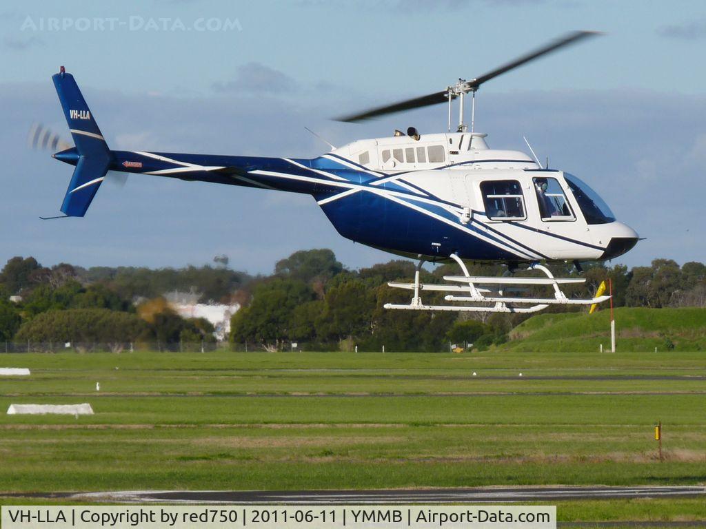 VH-LLA, 1981 Bell 206B JetRanger C/N 3254, Bell 206 Jetranger hovering over the helipad at Moorabbin