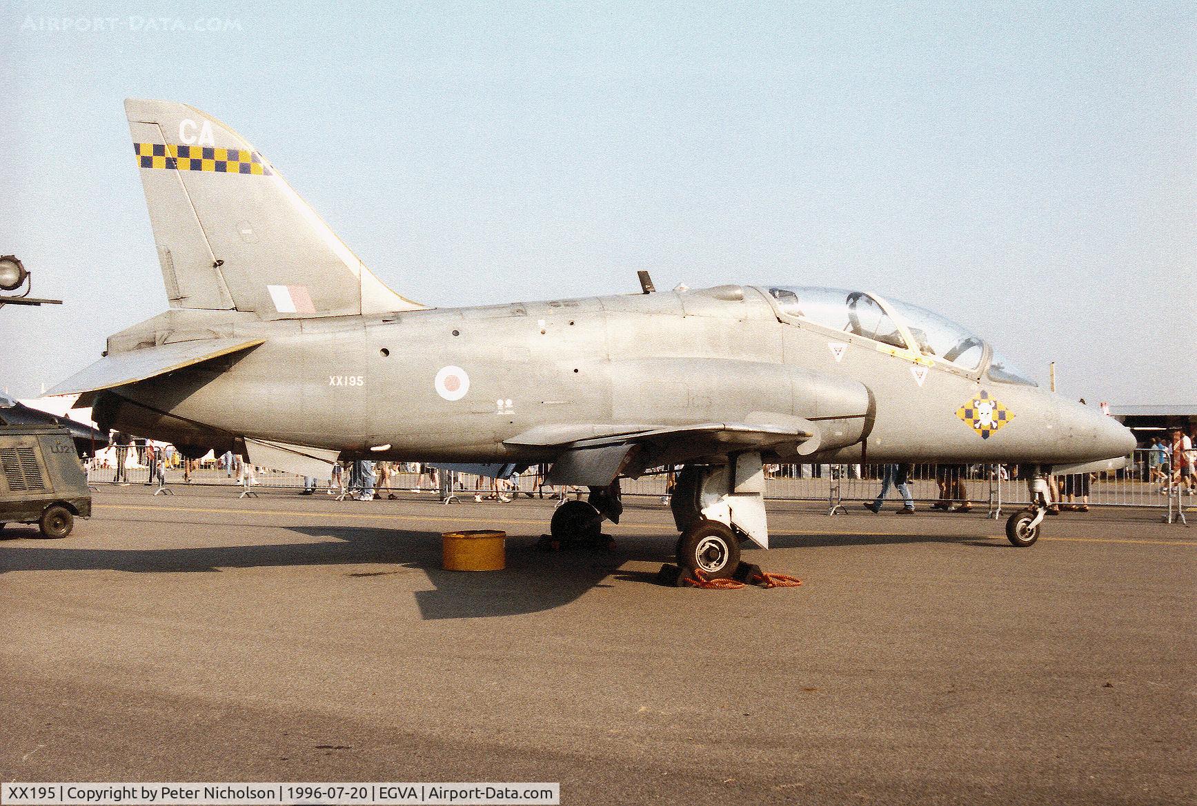 XX195, 1978 Hawker Siddeley Hawk T.1 C/N 042/312042, Hawk T.1 of 100 Squadron at RAF Leeming on display at the 1996 Royal Intnl Air Tattoo at RAF Fairford.