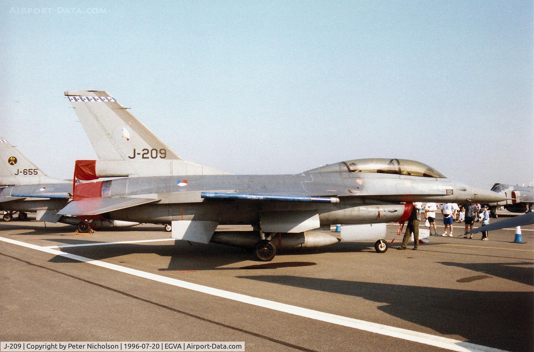 J-209, 1983 General Dynamics F-16BM Fighting Falcon C/N 6E-28, F-16B Falcon of 322 Squadron of the Royal Netherlands Air Force at Leeuwarden on display at the 1996 Royal Intnl Air Tattoo at RAF Fairford.