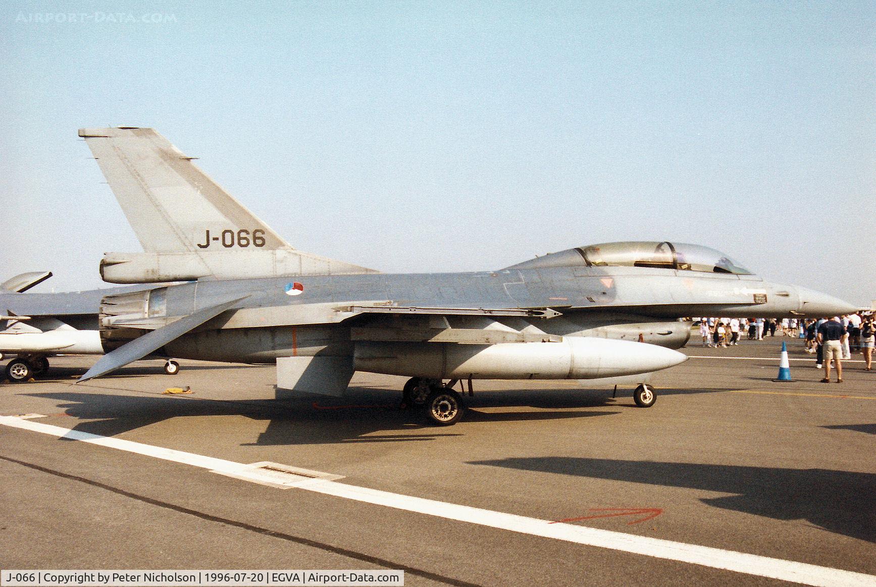 J-066, 1987 General Dynamics F-16BM Fighting Falcon C/N 6E-35, F-16B Falcon of 311 Squadron of the Royal Netherlands Air Force at Volkel on display at the 1996 Royal Intnl Air Tattoo at RAF Fairford.