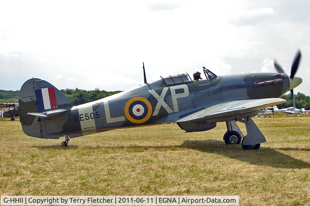 G-HHII, 1940 Hawker (CCF) Hurricane Mk2B C/N CCF/R20023, Hawker Hurricane - Serial ME505 - One of the aircraft at the 2011 Merlin Pageant held at Hucknall Airfield