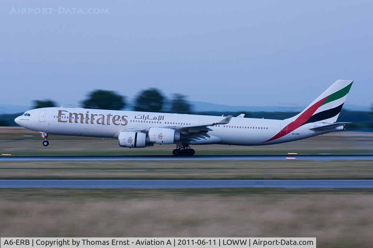 A6-ERB, 2003 Airbus A340-541 C/N 471, touchdown rwy 34