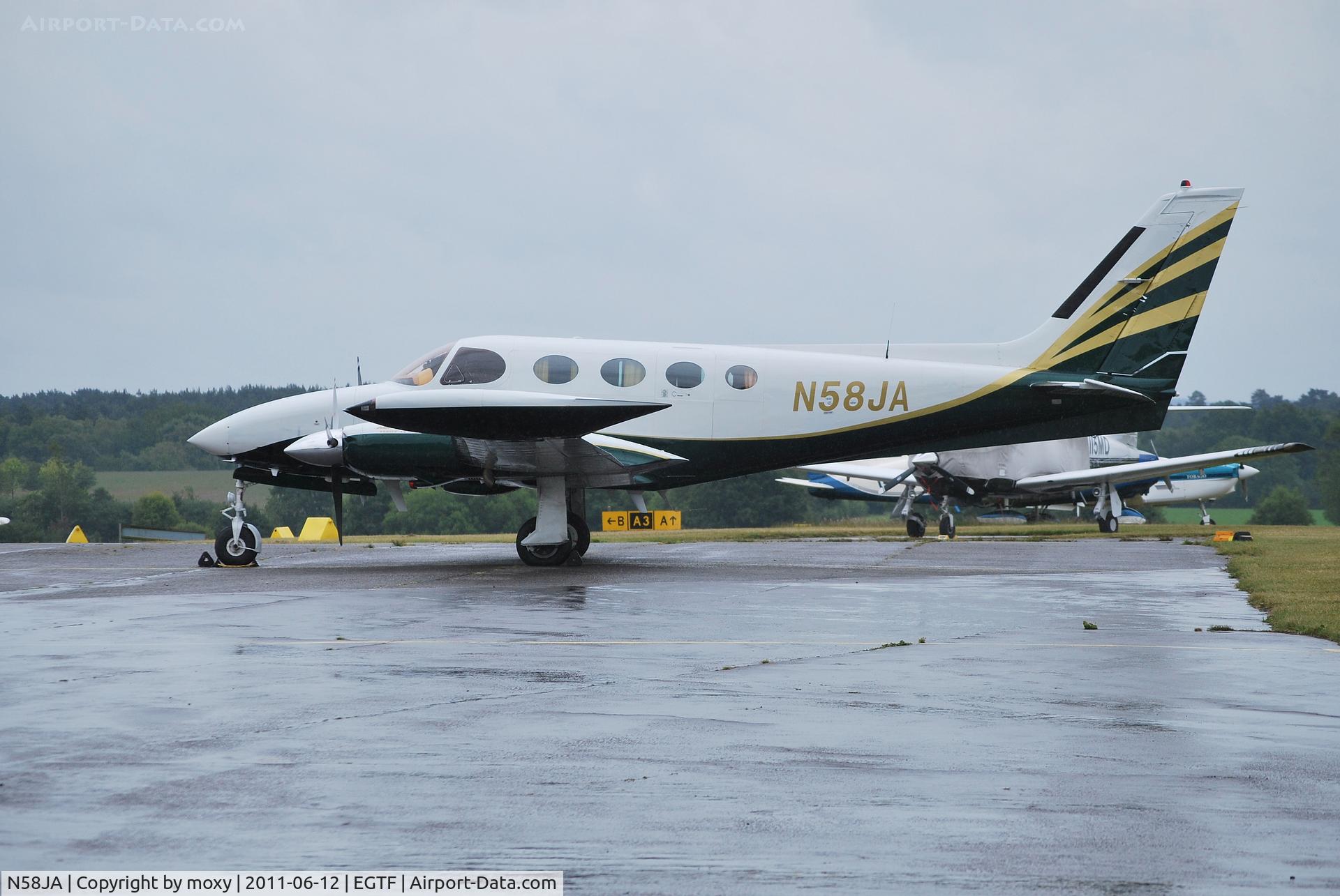 N58JA, 1975 Cessna 340 C/N 3400521, Cessna 340 at a rain sodden Fairoaks.