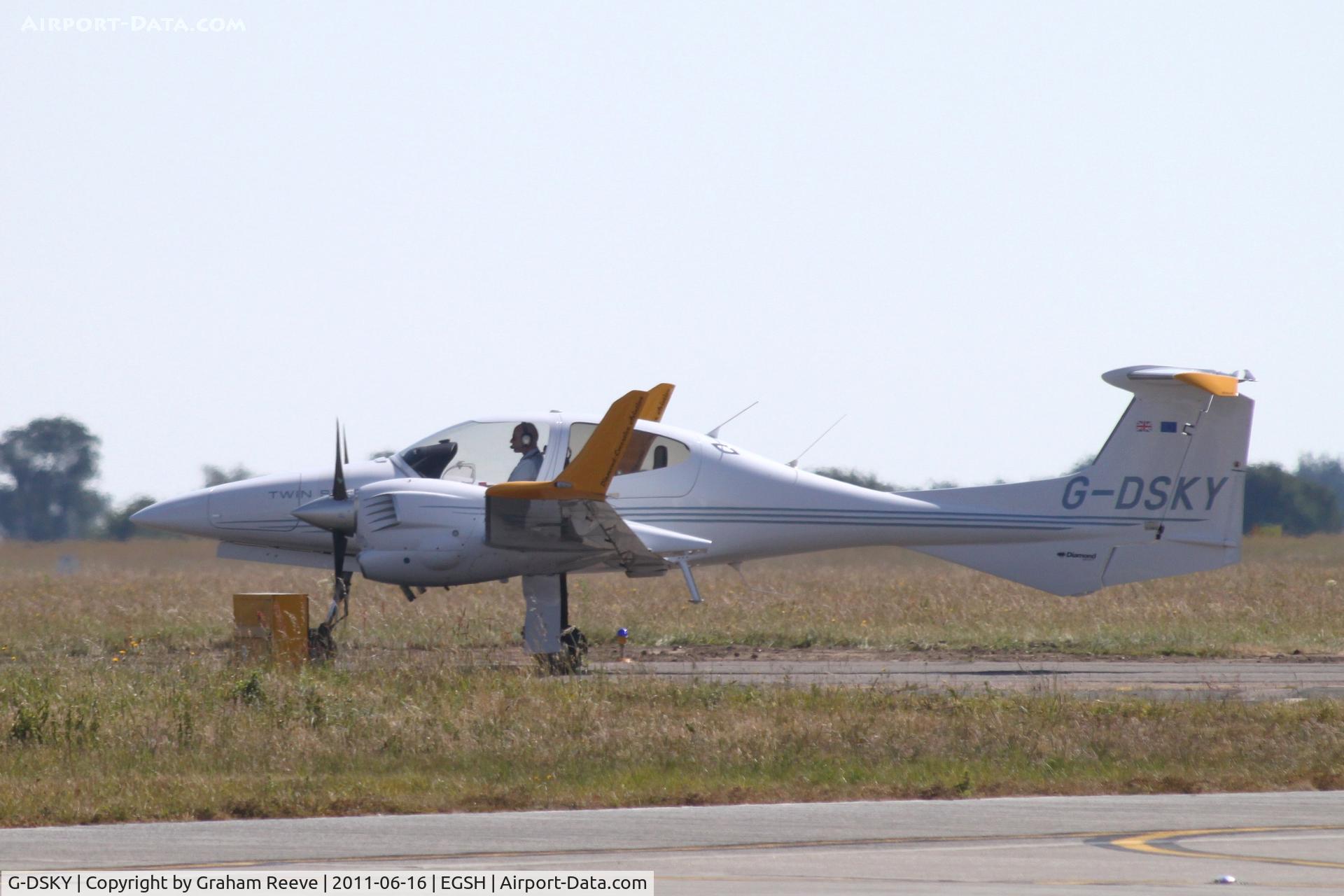 G-DSKY, 2005 Diamond DA-42 Twin Star C/N 42.084, Departing from Norwich.