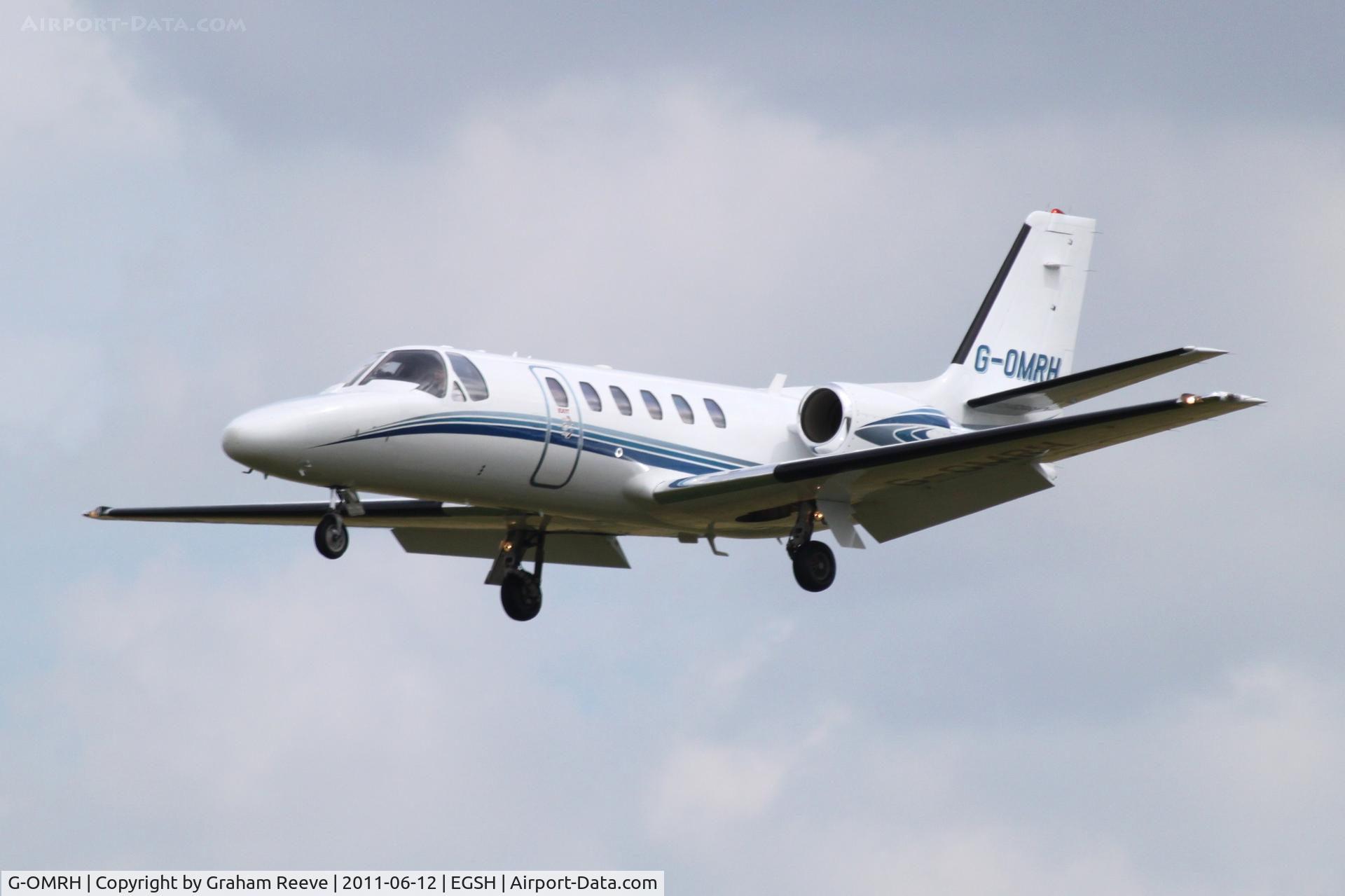 G-OMRH, 2004 Cessna 550 Citation Bravo C/N 550-1086, Landing at Norwich.