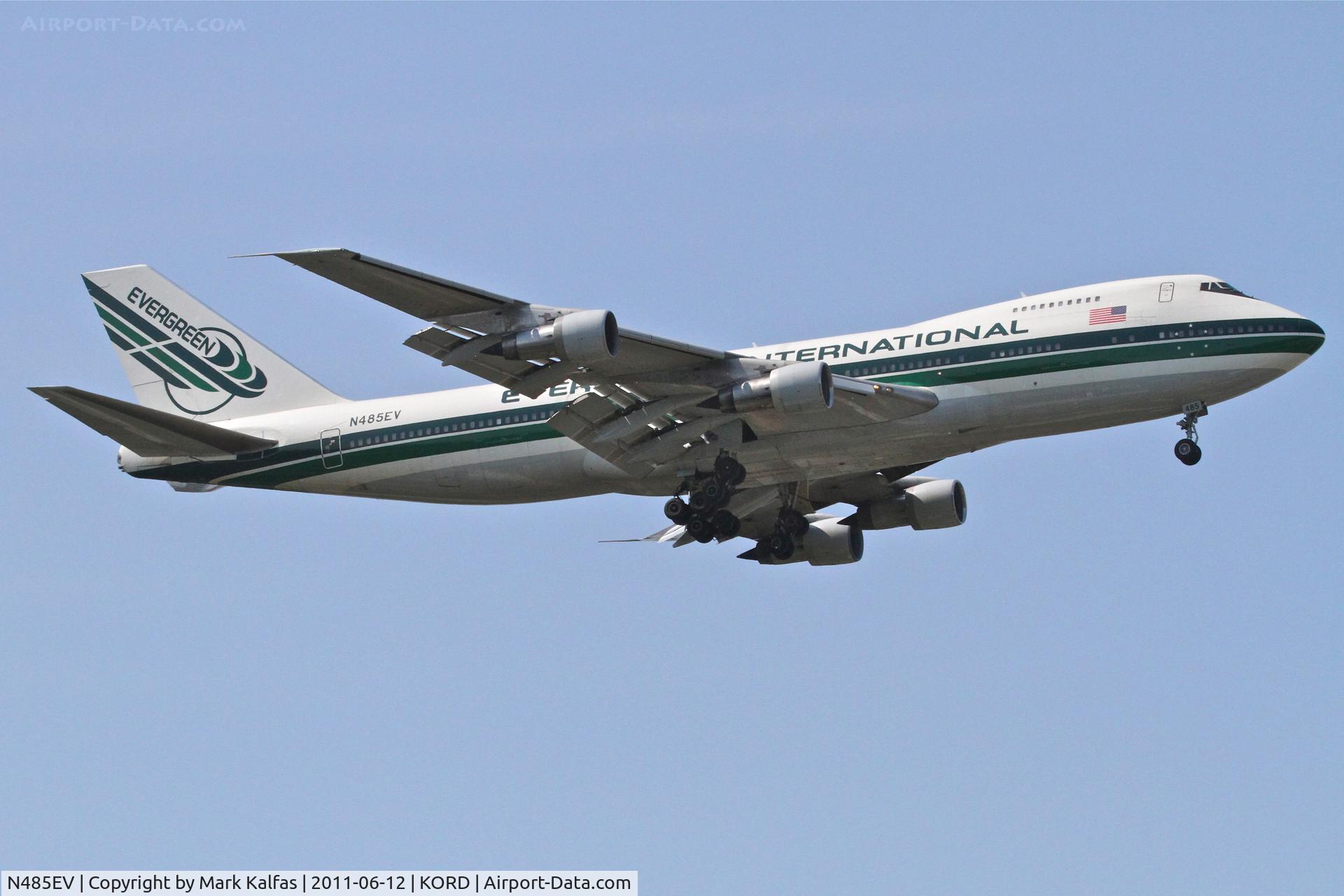 N485EV, 1973 Boeing 747-212B C/N 20712, Evergreen International Airlines Boeing 747-212B, EIA876 arriving from PANC, on approach RWY 10 KORD.