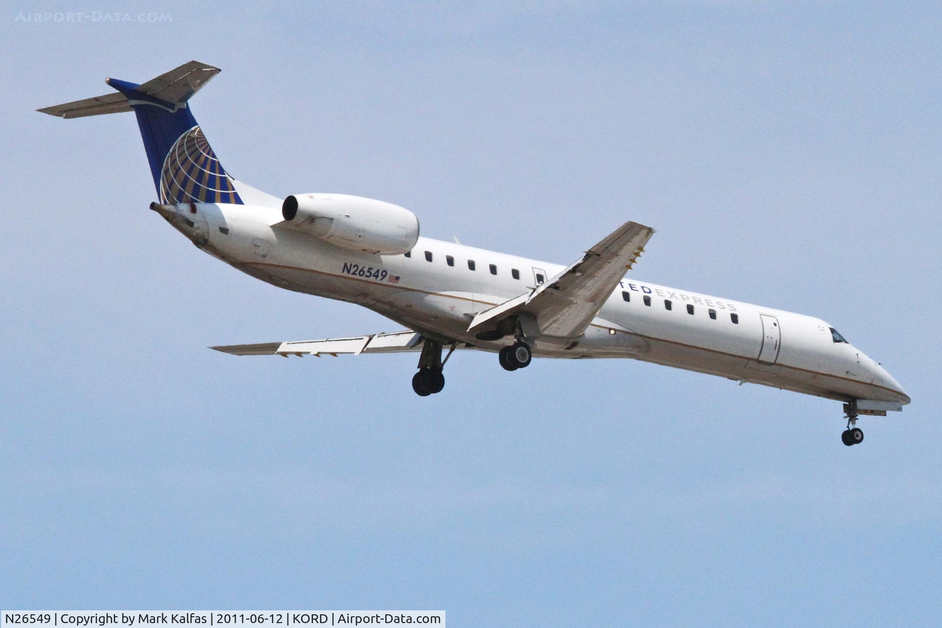 N26549, 2002 Embraer ERJ-145LR (EMB-145LR) C/N 145571, ExpressJet/United Express Embraer EMB-145LR, BTA5897 arriving from KRAP, RWY 10 approach KORD.