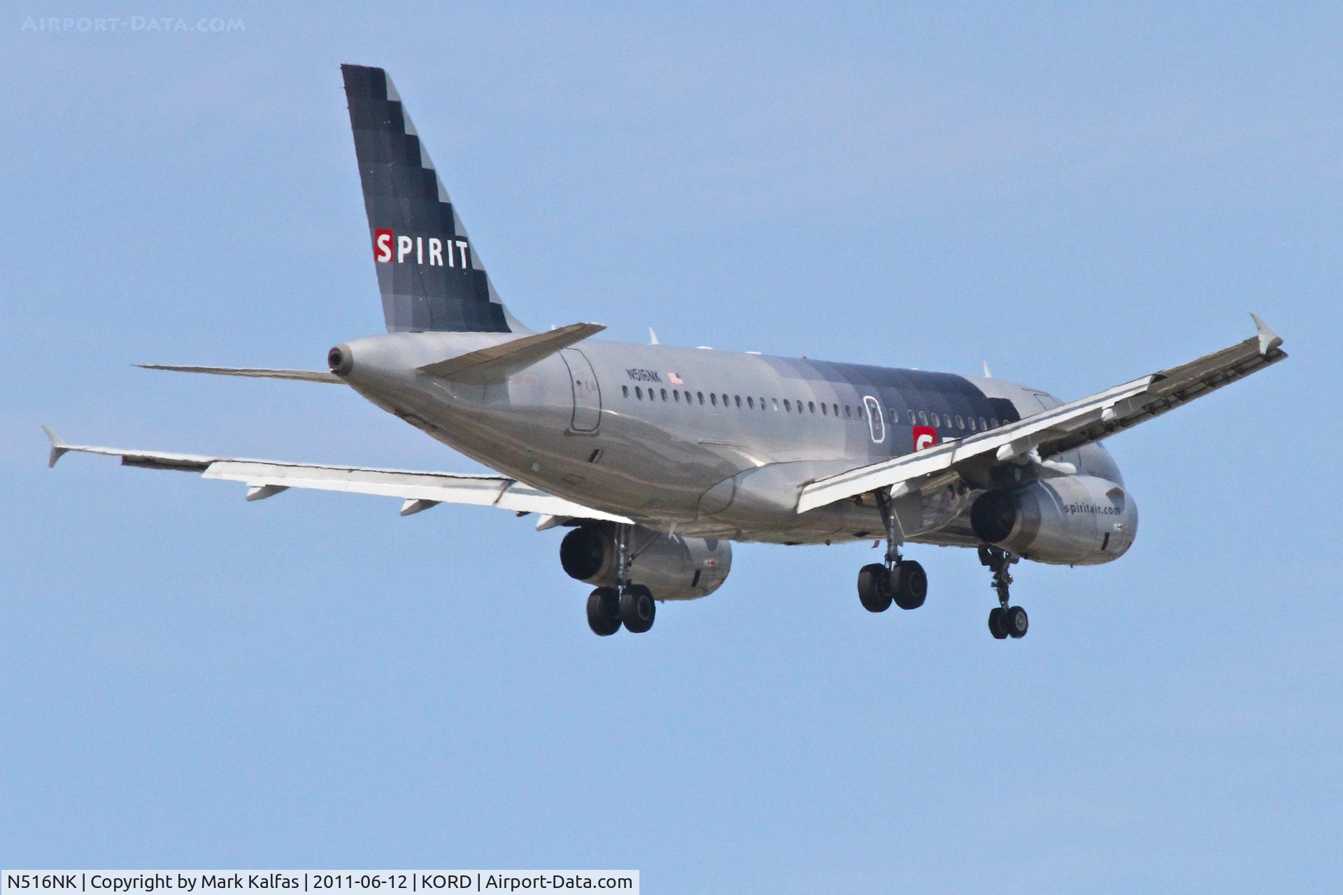 N516NK, 2006 Airbus A319-132 C/N 2704, Spirit Airlines, Airbus A319-132, NKS246 arriving from KLAS, RWY 10 approach KORD.