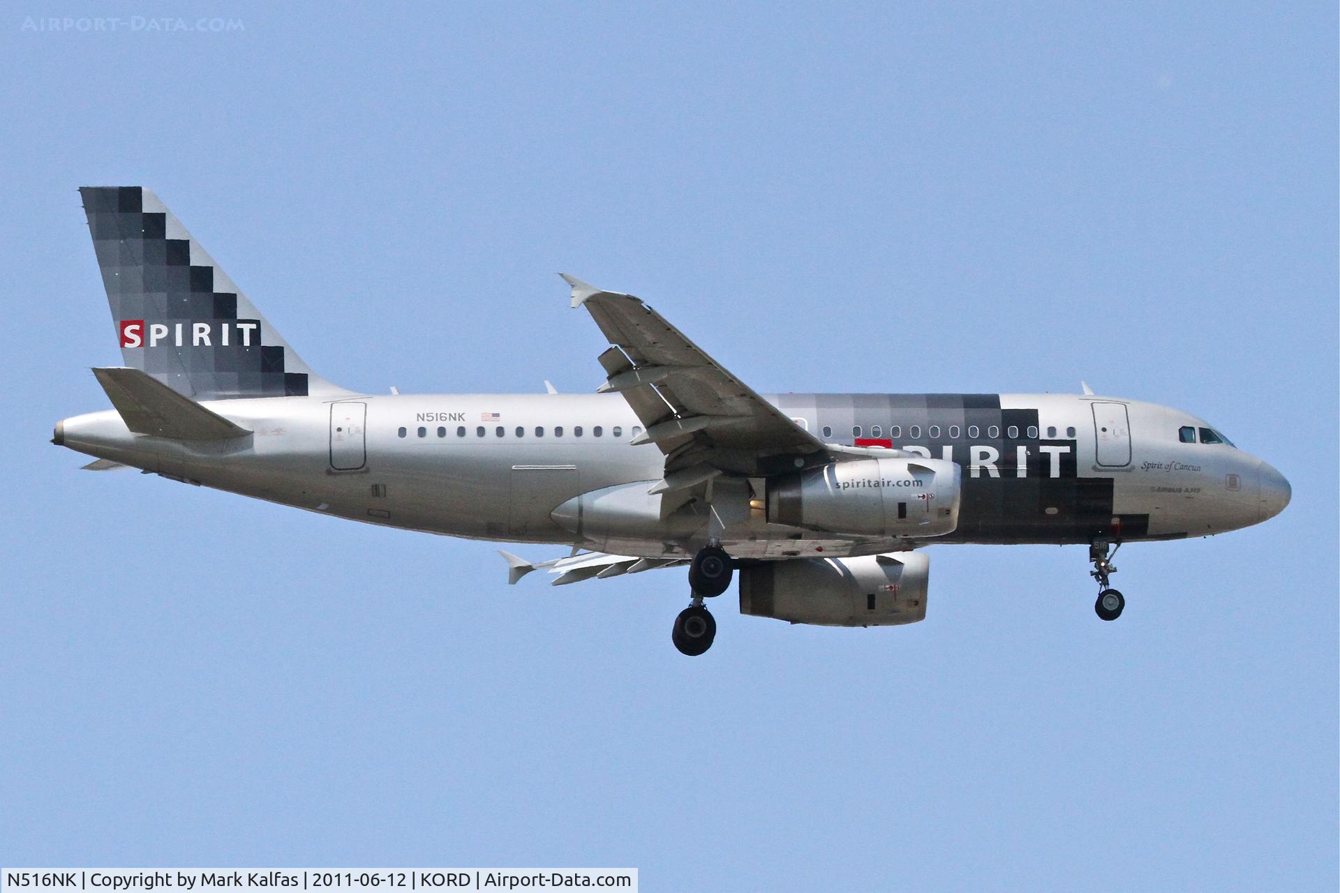 N516NK, 2006 Airbus A319-132 C/N 2704, Spirit Airlines, Airbus A319-132, NKS246 arriving from KLAS, RWY 10 approach KORD.