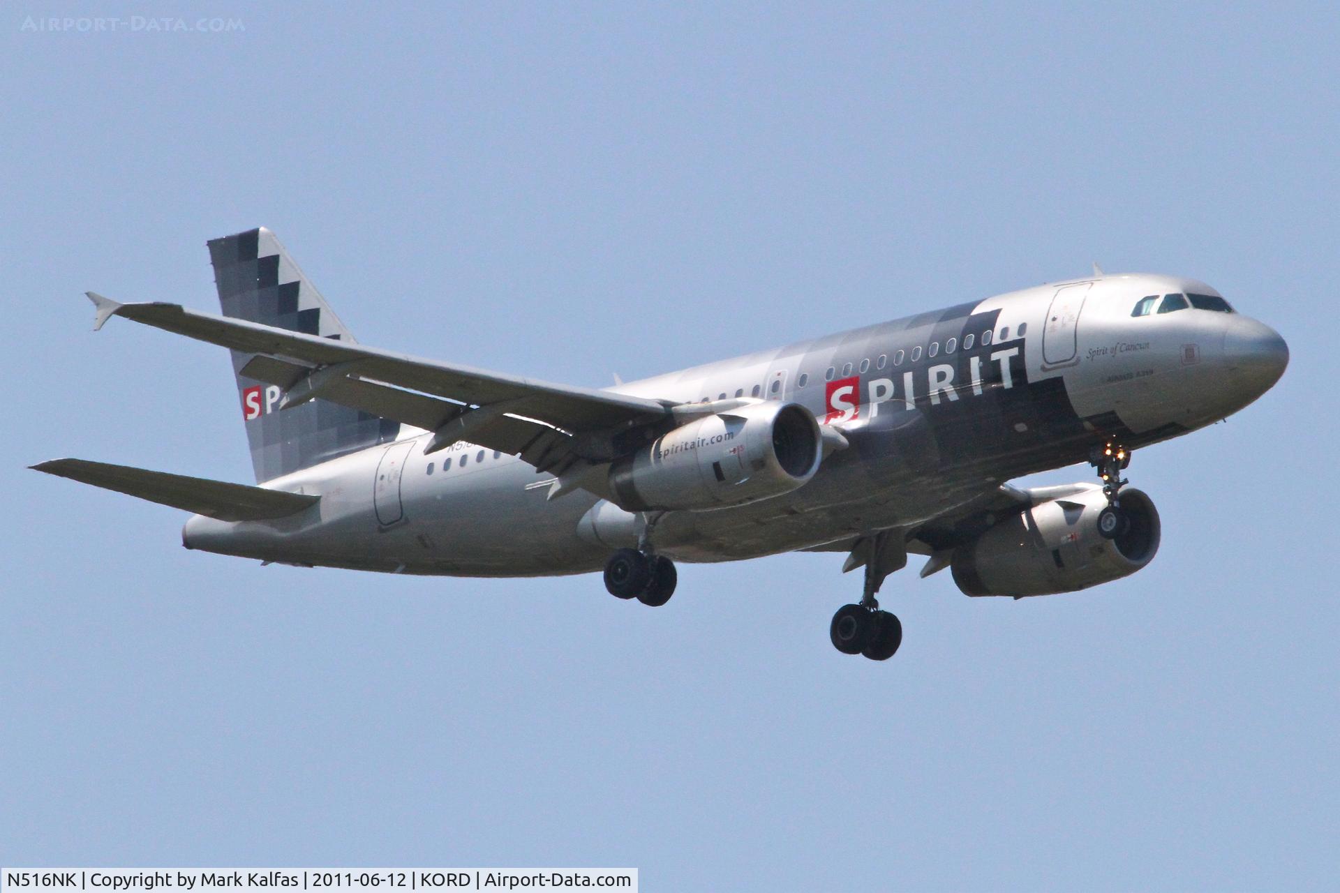 N516NK, 2006 Airbus A319-132 C/N 2704, Spirit Airlines, Airbus A319-132, NKS246 arriving from KLAS, RWY 10 approach KORD.