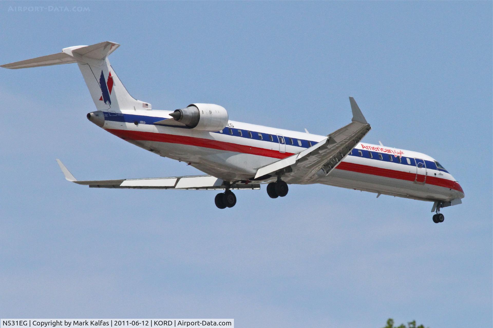 N531EG, Bombardier CRJ-702 (CL-600-2C10) Regional Jet C/N 10309, American Eagle Bombardier CL-600-2C10, EGF3761 arriving from KSLC, RWY 10 approach KORD.