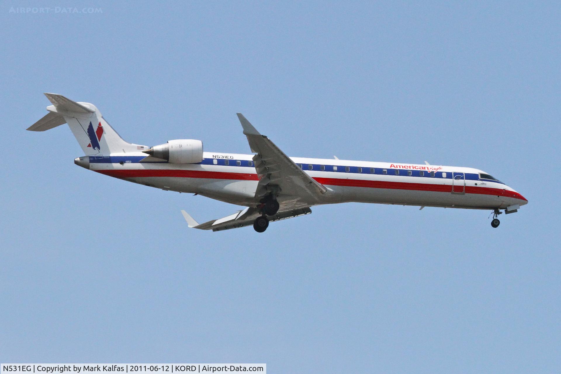 N531EG, Bombardier CRJ-702 (CL-600-2C10) Regional Jet C/N 10309, American Eagle Bombardier CL-600-2C10, EGF3761 arriving from KSLC, RWY 10 approach KORD.